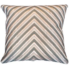 Grey, Silver and Cream Handwoven Leather Pillow