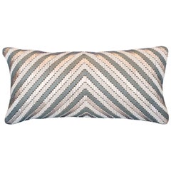 Grey, Silver and Cream Handwoven Leather Pillow