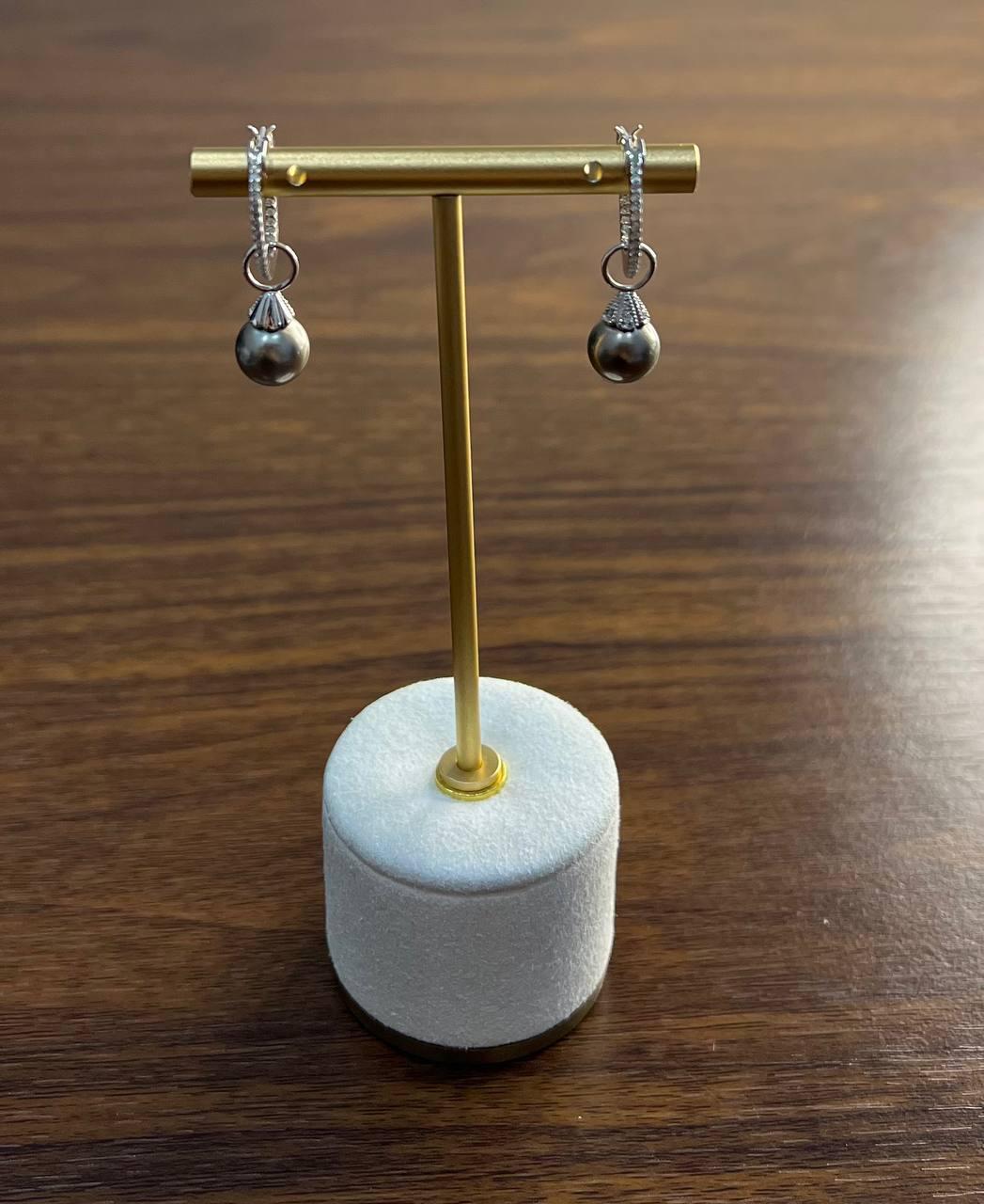 Gris Plata Negro Perla de Tahití 14K Oro Blanco Diamantes Huggie Pendientes de aro en venta 3