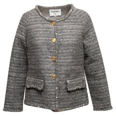 Grey & Silver Chanel Cotton Tweed Jacket Size FR 38