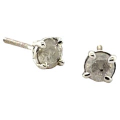 A Silver Stud Ears .40ct Mined 14K 4 Prong White Gold Screwback (Boucles d'oreilles diamant gris/argenté)