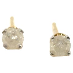 Grey/Silver Diamond Stud Earrings Natural .25ct Mined Round 14K Yellow Gold