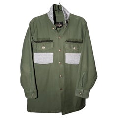 Veste grise et argentée en tweed vert vintage à chaînes militaires boutons argentés 