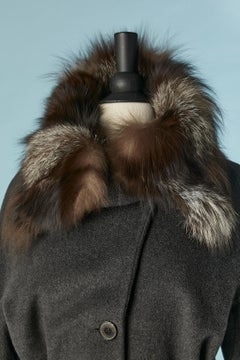 Grey single breasted wool coat with fur collar and belt CERRUTI 1881