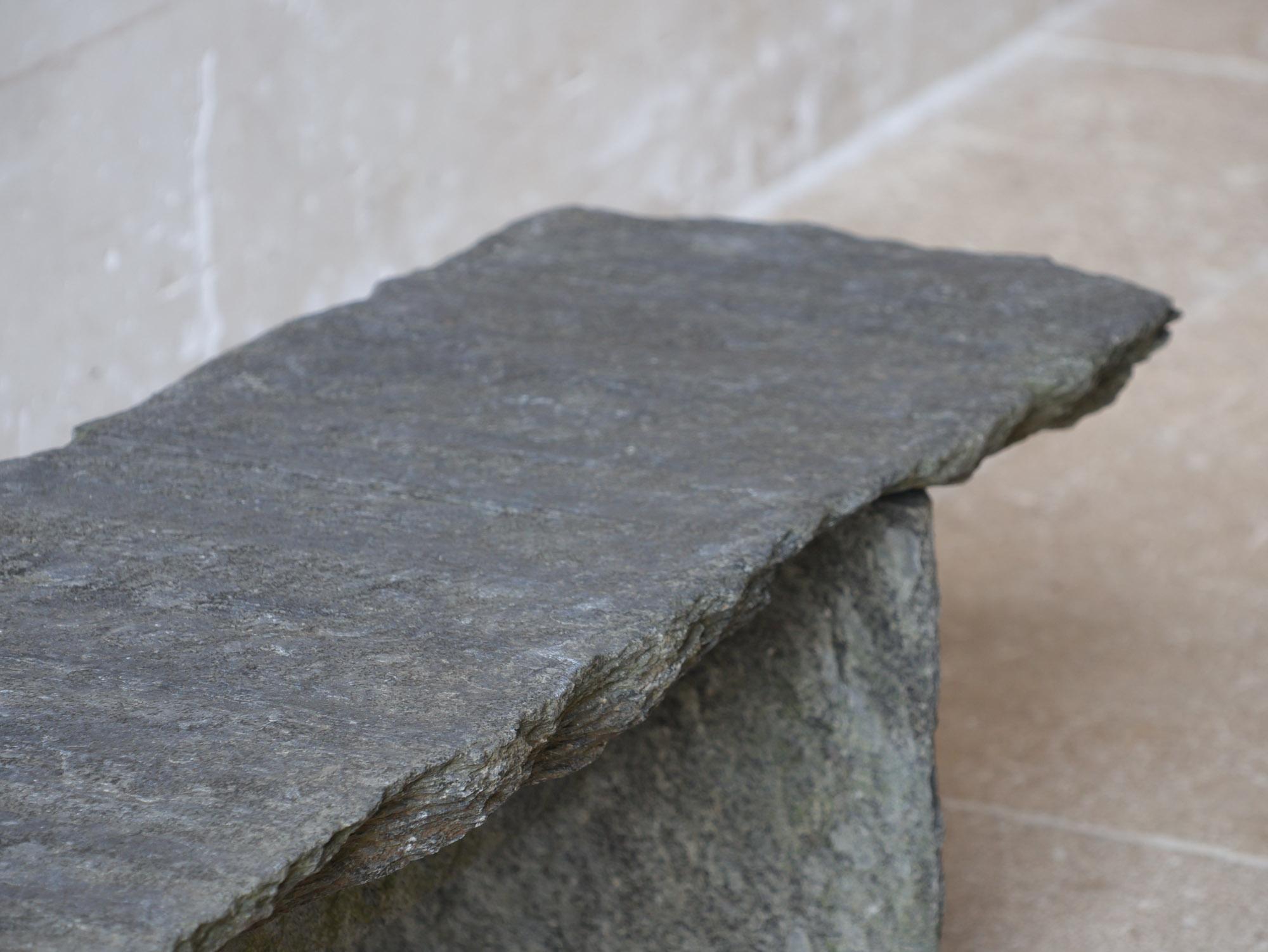 Grey Slate Narrow and Low Coffeetable made of Antique Slate Slabs 6