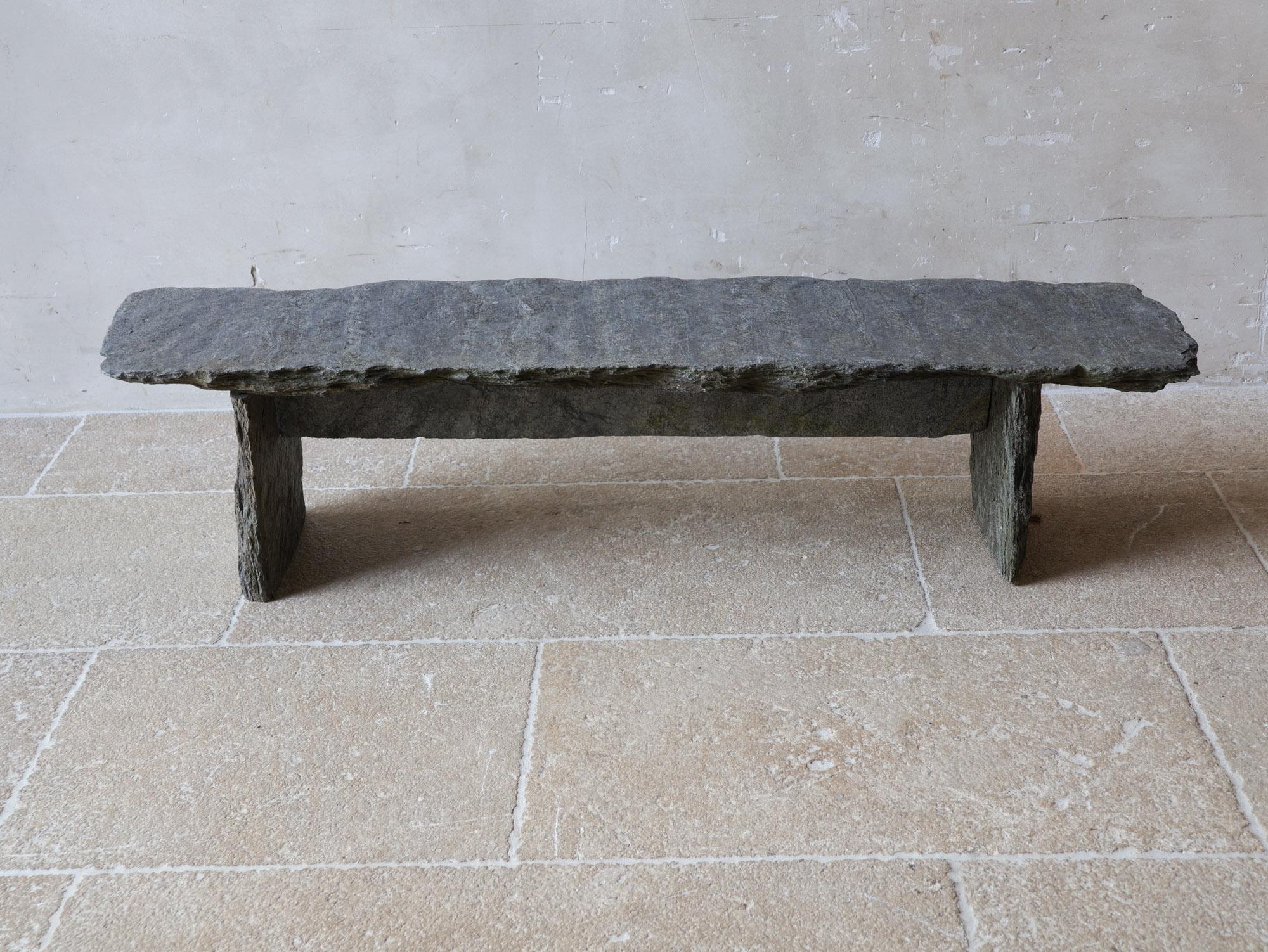 Dutch Grey Slate Narrow and Low Coffeetable made of Antique Slate Slabs