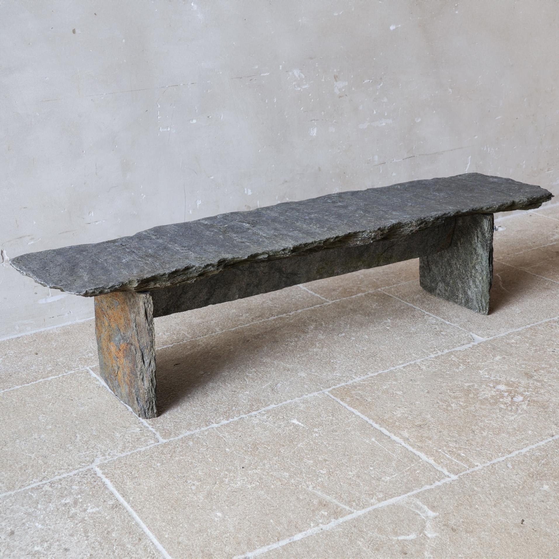 Grey Slate Narrow and Low Coffeetable made of Antique Slate Slabs In Good Condition In Baambrugge, NL