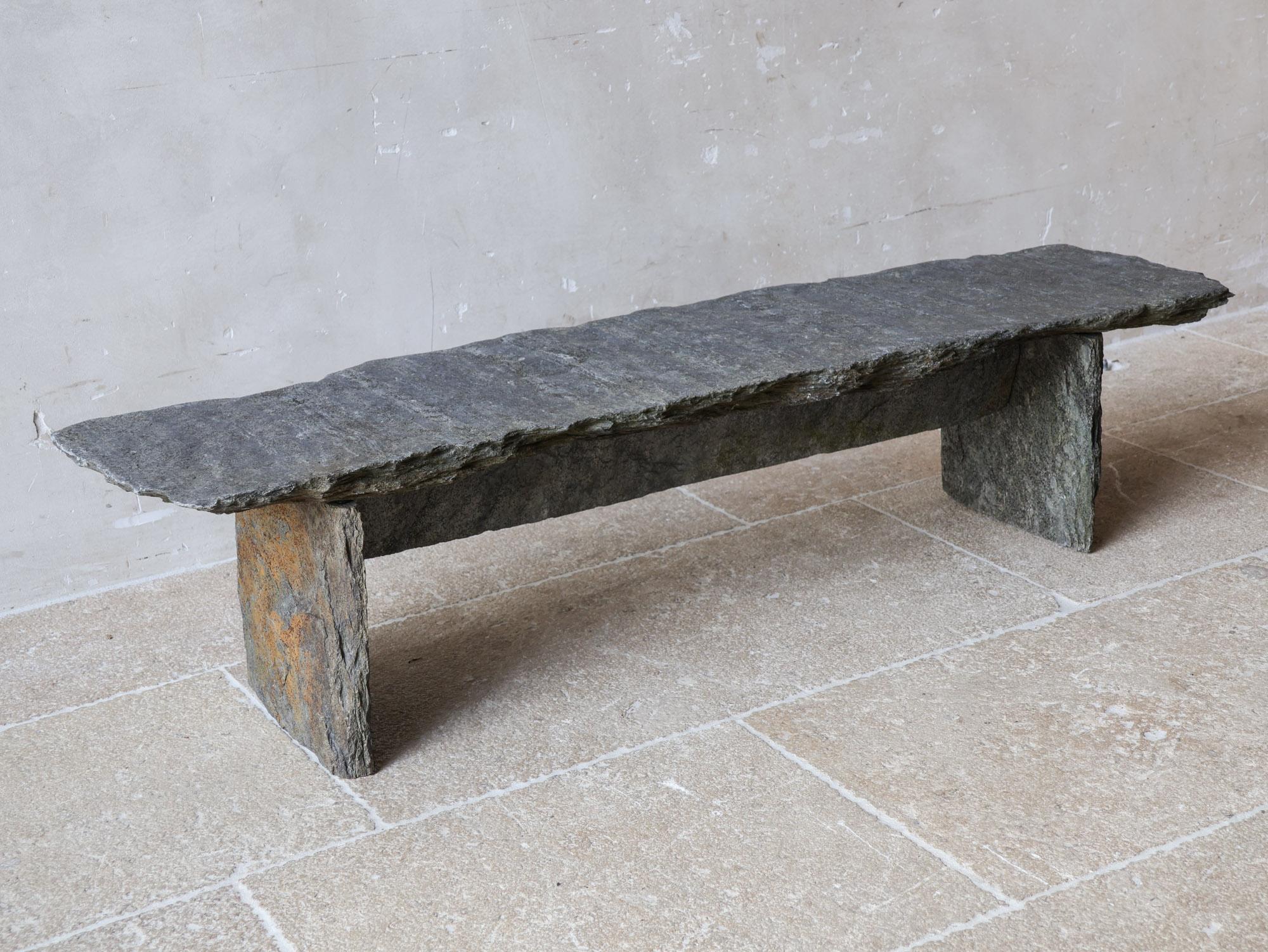Contemporary Grey Slate Narrow and Low Coffeetable made of Antique Slate Slabs