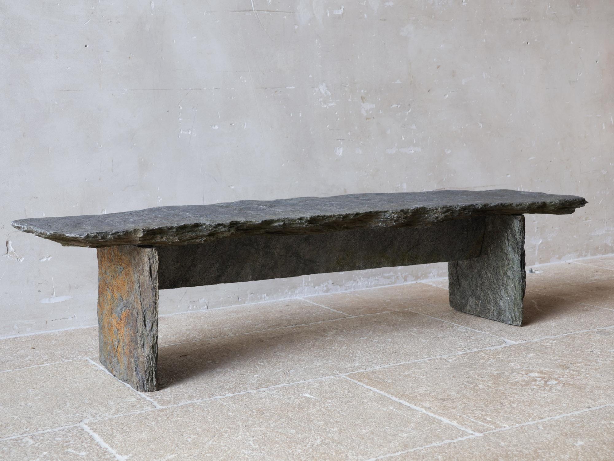 Grey Slate Narrow and Low Coffeetable made of Antique Slate Slabs 1