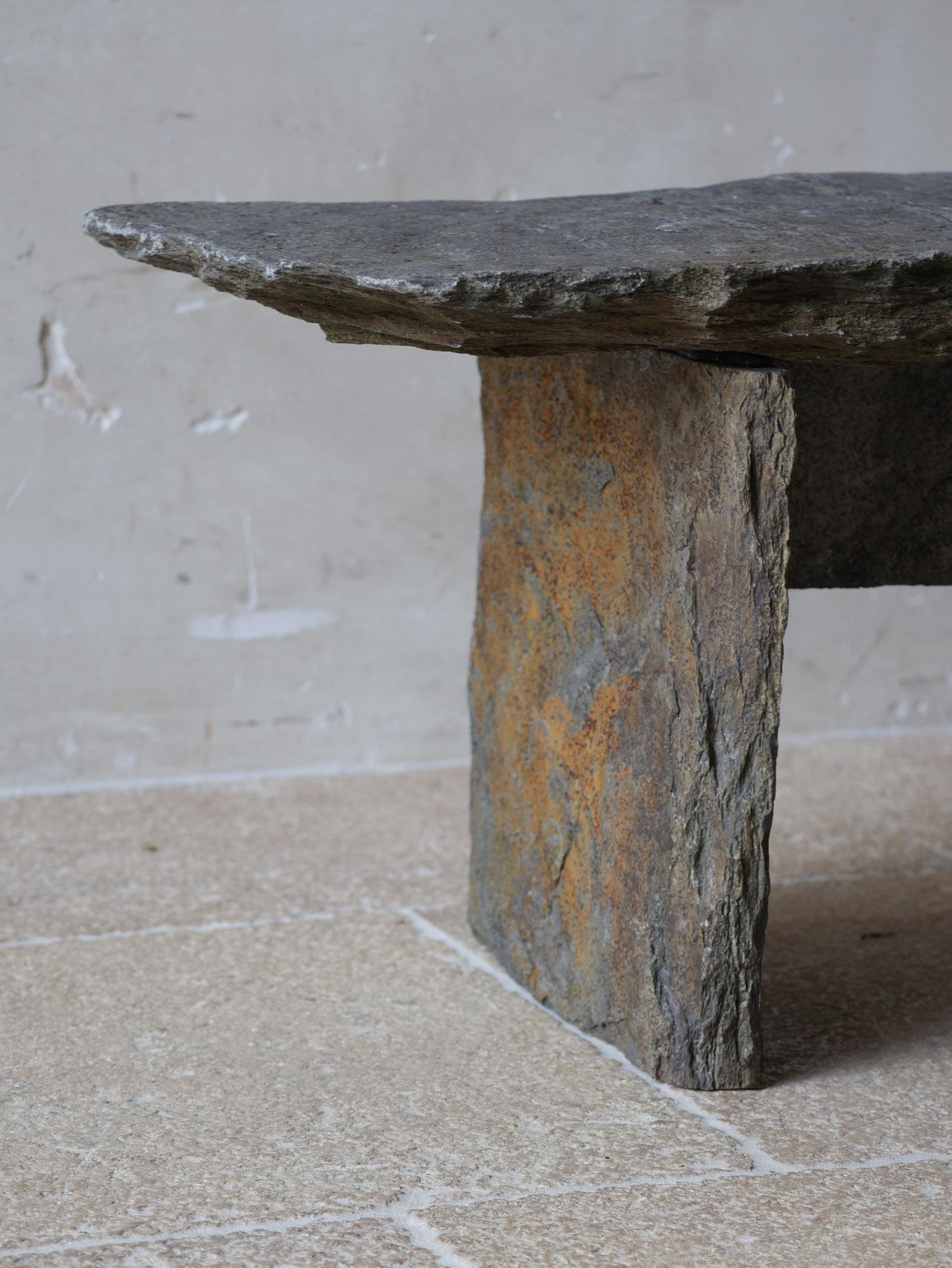 Grey Slate Narrow and Low Coffeetable made of Antique Slate Slabs 2