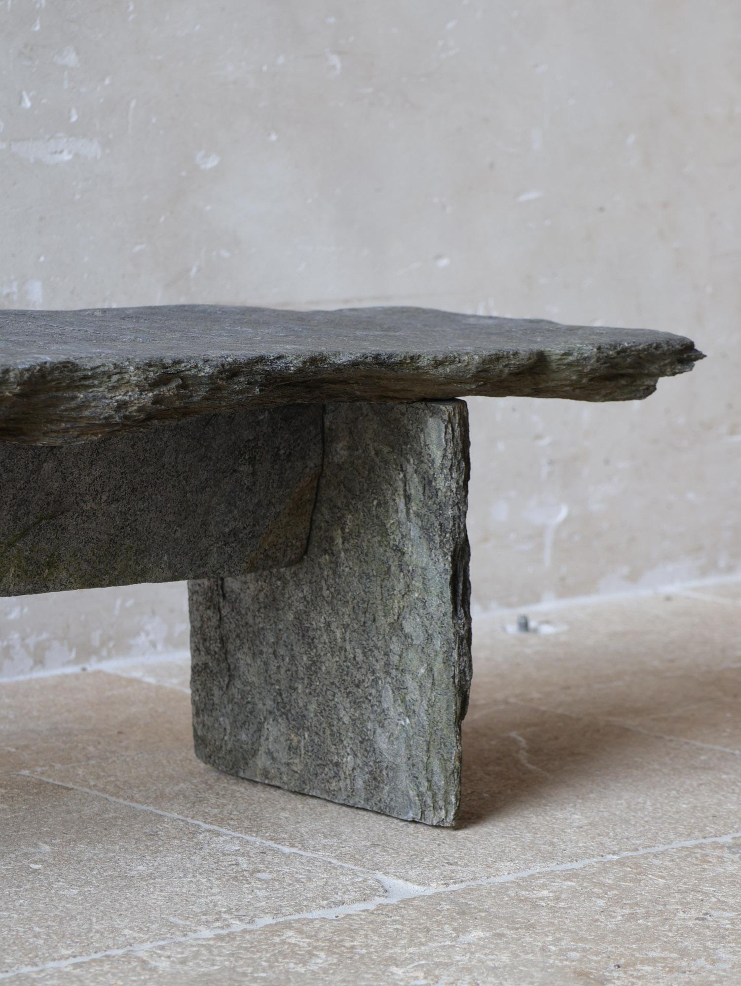 Grey Slate Narrow and Low Coffeetable made of Antique Slate Slabs 3