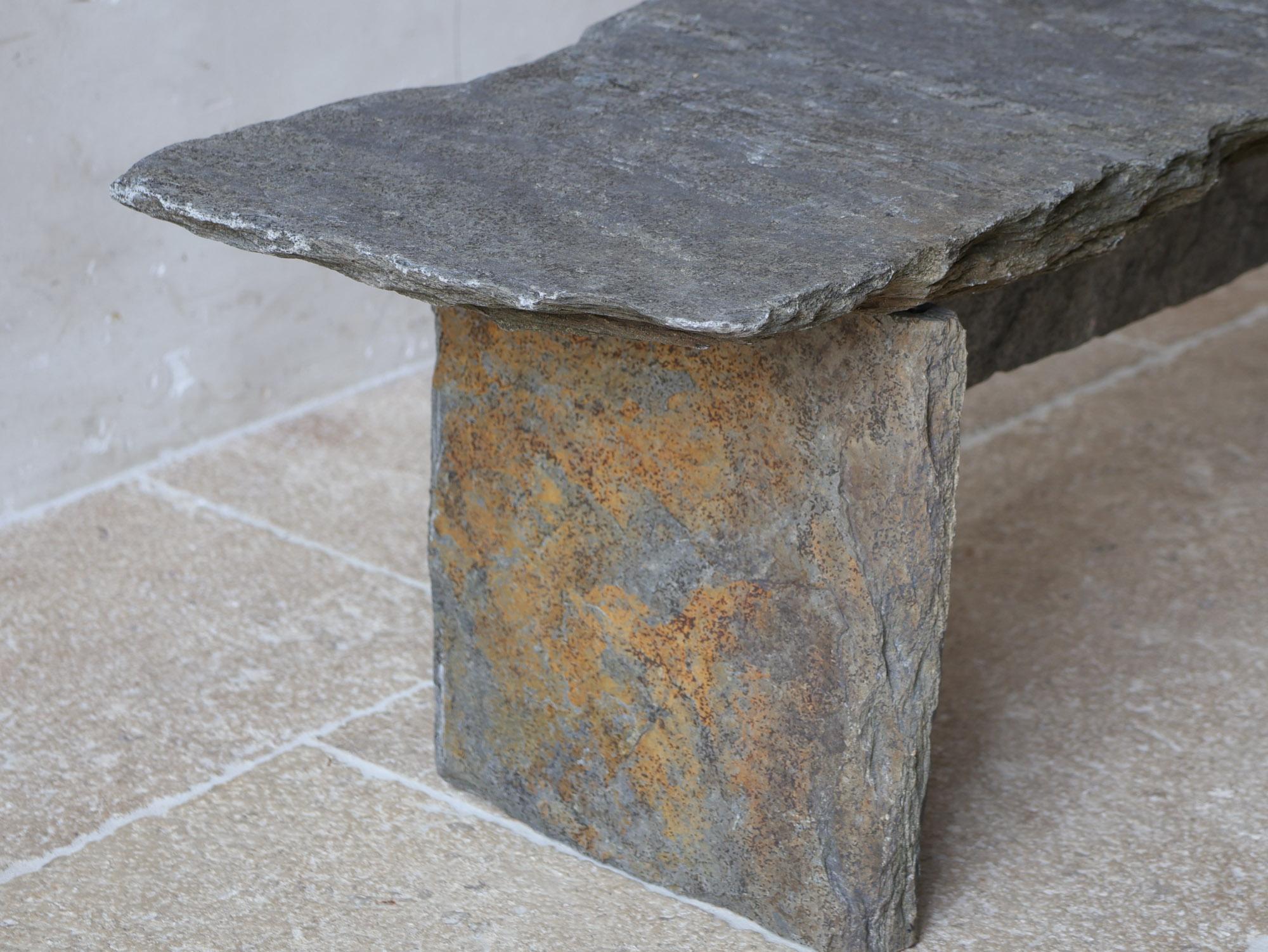 Grey Slate Narrow and Low Coffeetable made of Antique Slate Slabs 4