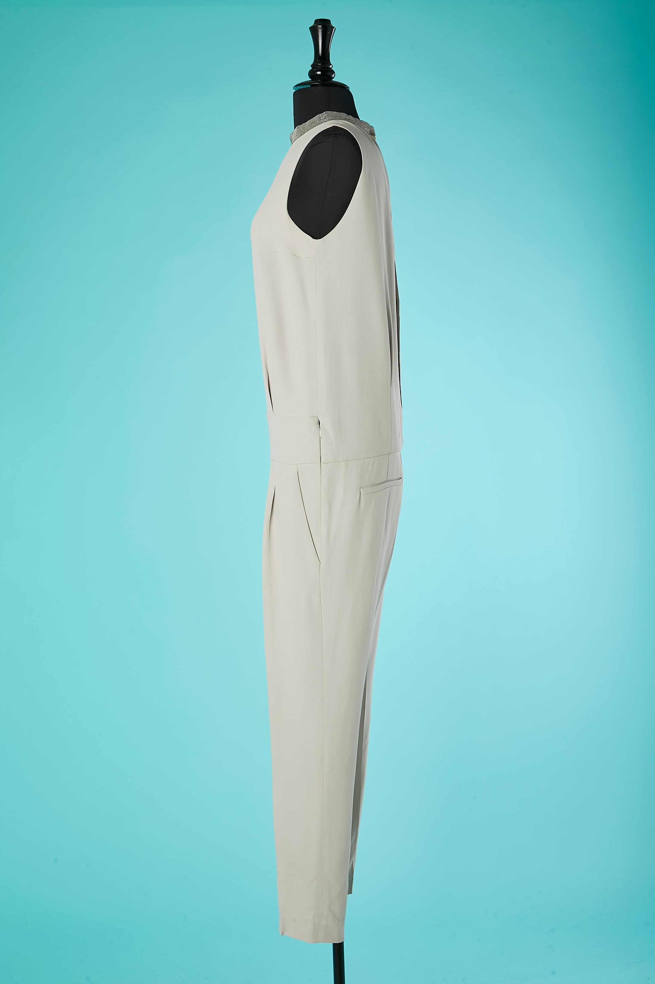 Women's Grey sleeveless jumpsuit with rhinestone collar Brunello Cucinelli  For Sale