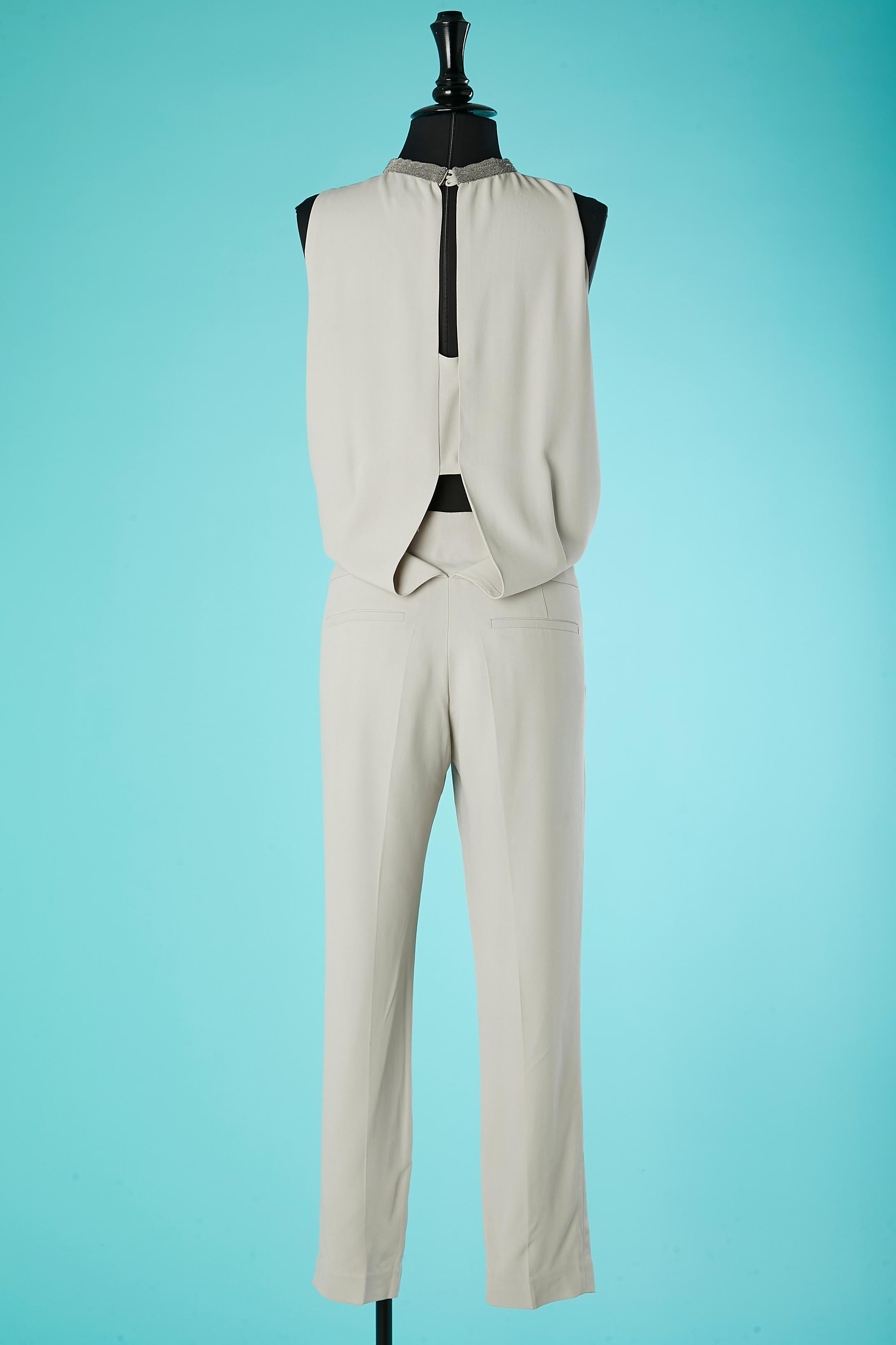 Grey sleeveless jumpsuit with rhinestone collar Brunello Cucinelli  For Sale 1