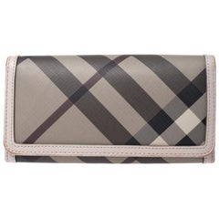 Grey Smoke Check PVC and Leather Flap Continental Wallet