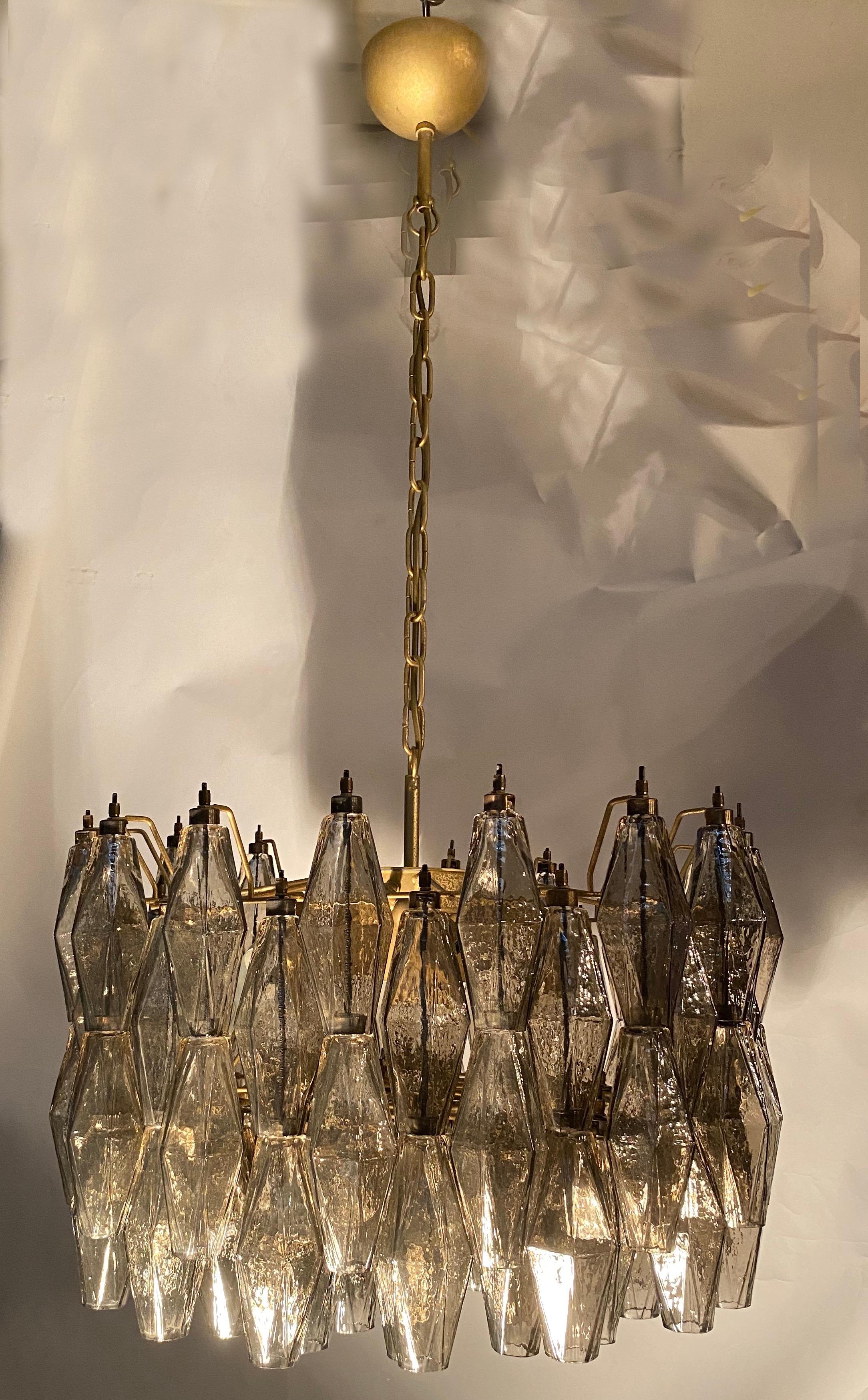 Lampadario moderno in vetro di Murano grigio fumo Poliedri in vendita 3