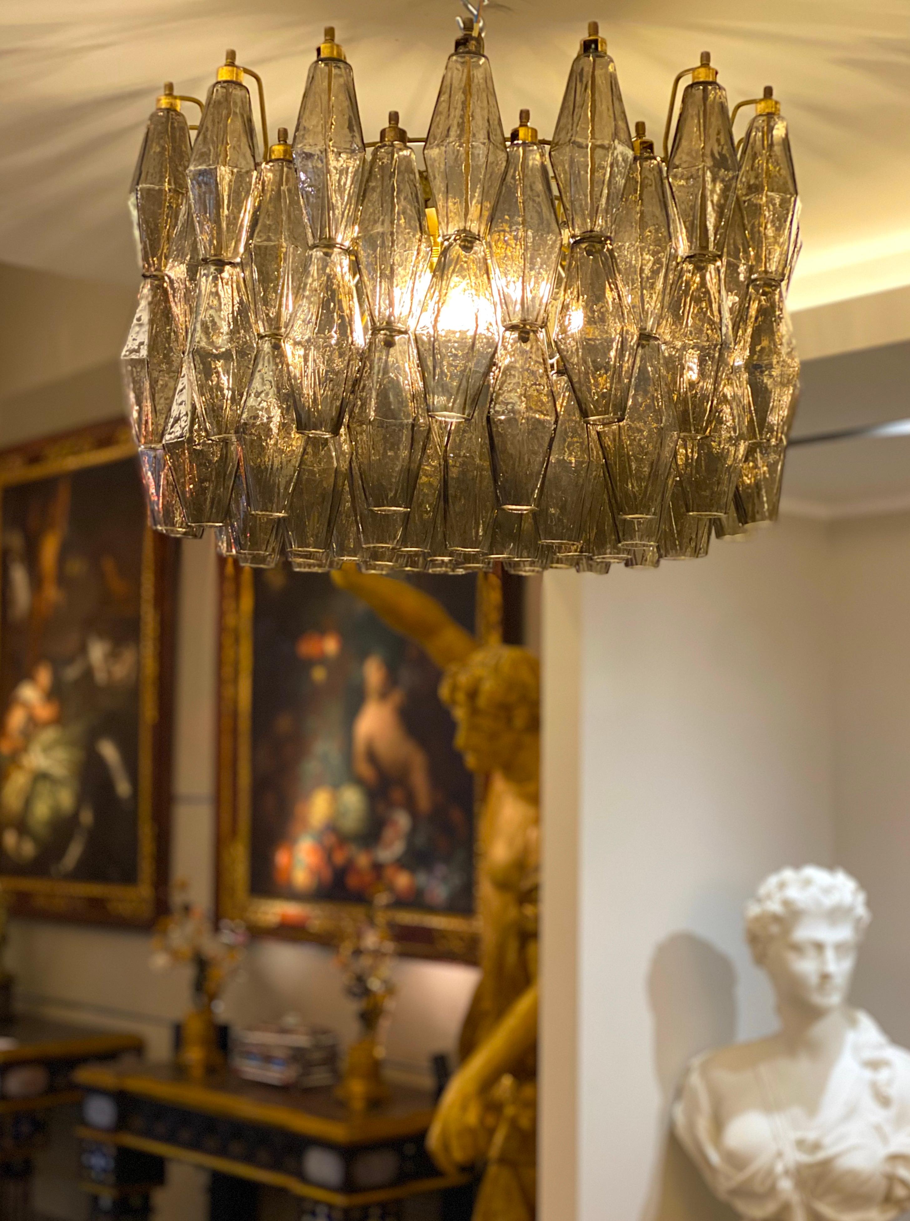 Mid-Century moderno Lampadario moderno in vetro di Murano grigio fumo Poliedri in vendita