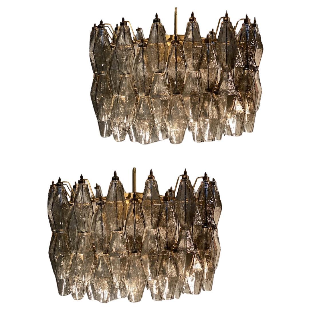 Grey Smoke Poliedri Modern Murano Glass Chandelier For Sale