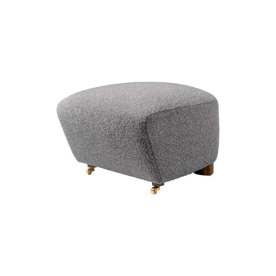 Grey smoked oak sahco zero the tired man footstool by Lassen.
Dimensions: W 55 x D 53 x H 36 cm. 
Materials: Textile.

Flemming Lassen designed the overstuffed easy chair, The Tired Man, for The Copenhagen Cabinetmakers’ Guild Competition in
