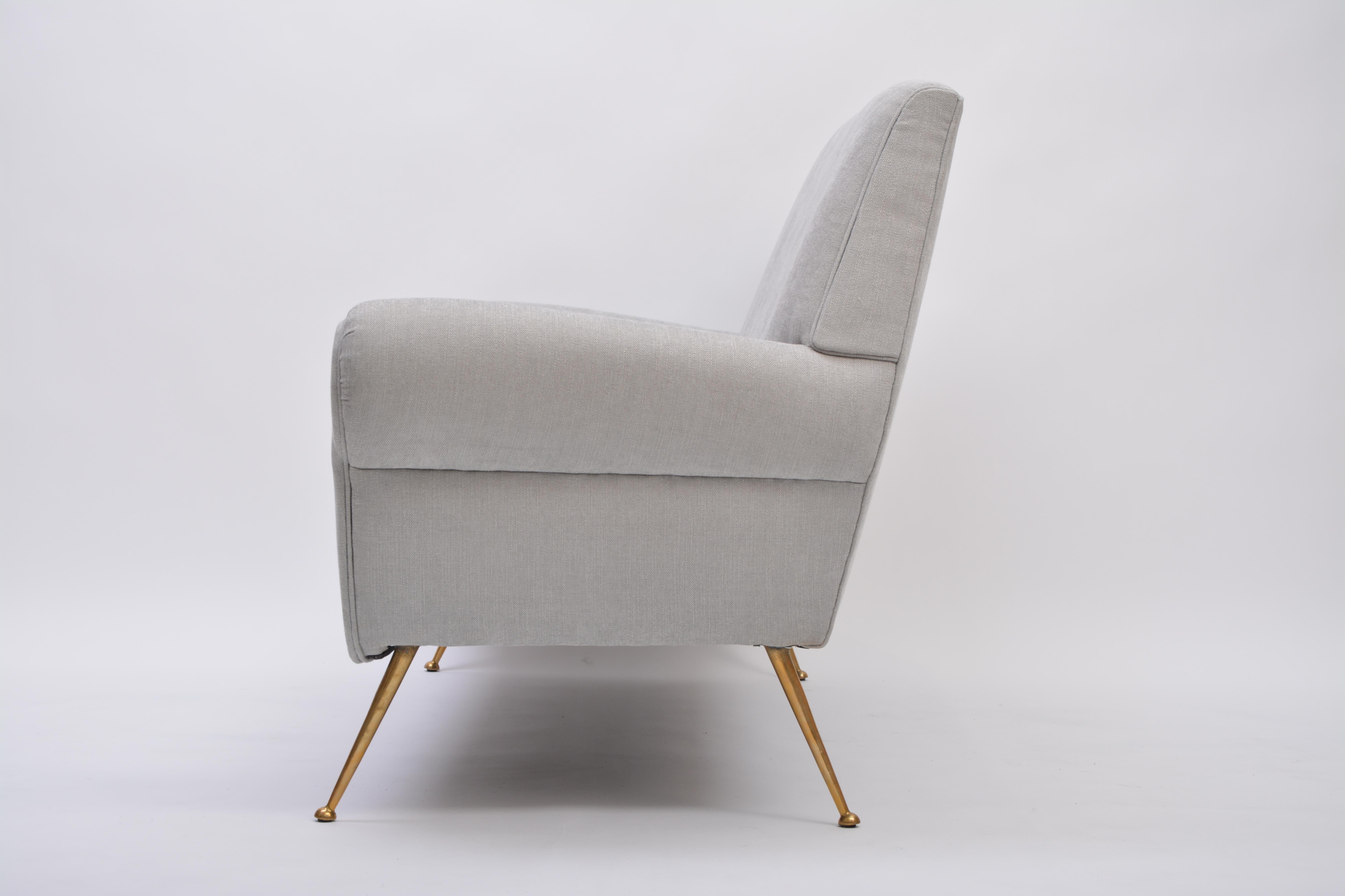 Brass Reupholstered Grey Sofa by Gigi Radice for Minotti, 1950s