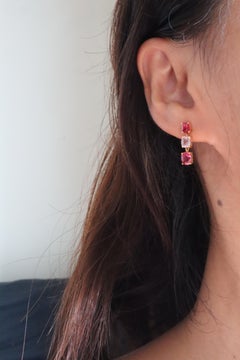 Grey Spinel and Man Sin Pinkish Red Spinel Earring in 18k yellow gold