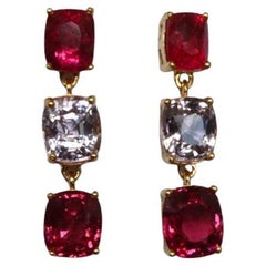 Grey Spinel and Man Sin Pinkish Red Spinel Earring in 18k yellow gold