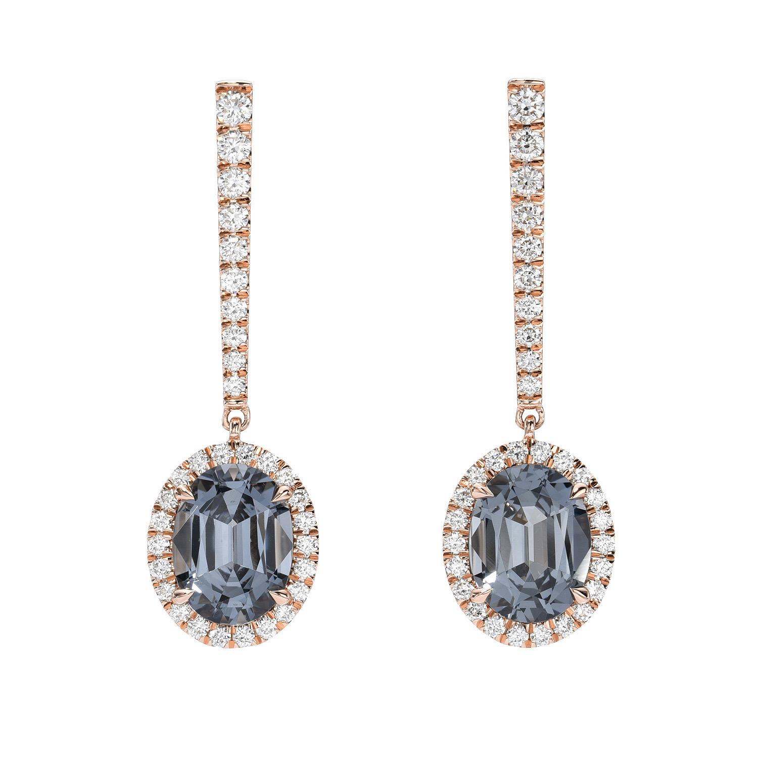 Exclusive pair of 3.71 carat Grey Spinel oval, 18K rose gold earrings, decorated with a total of 0.67 carat round brilliant diamonds.
Returns are accepted and paid by us within 7 days of delivery.

Please FOLLOW the MERKABA storefront to be the