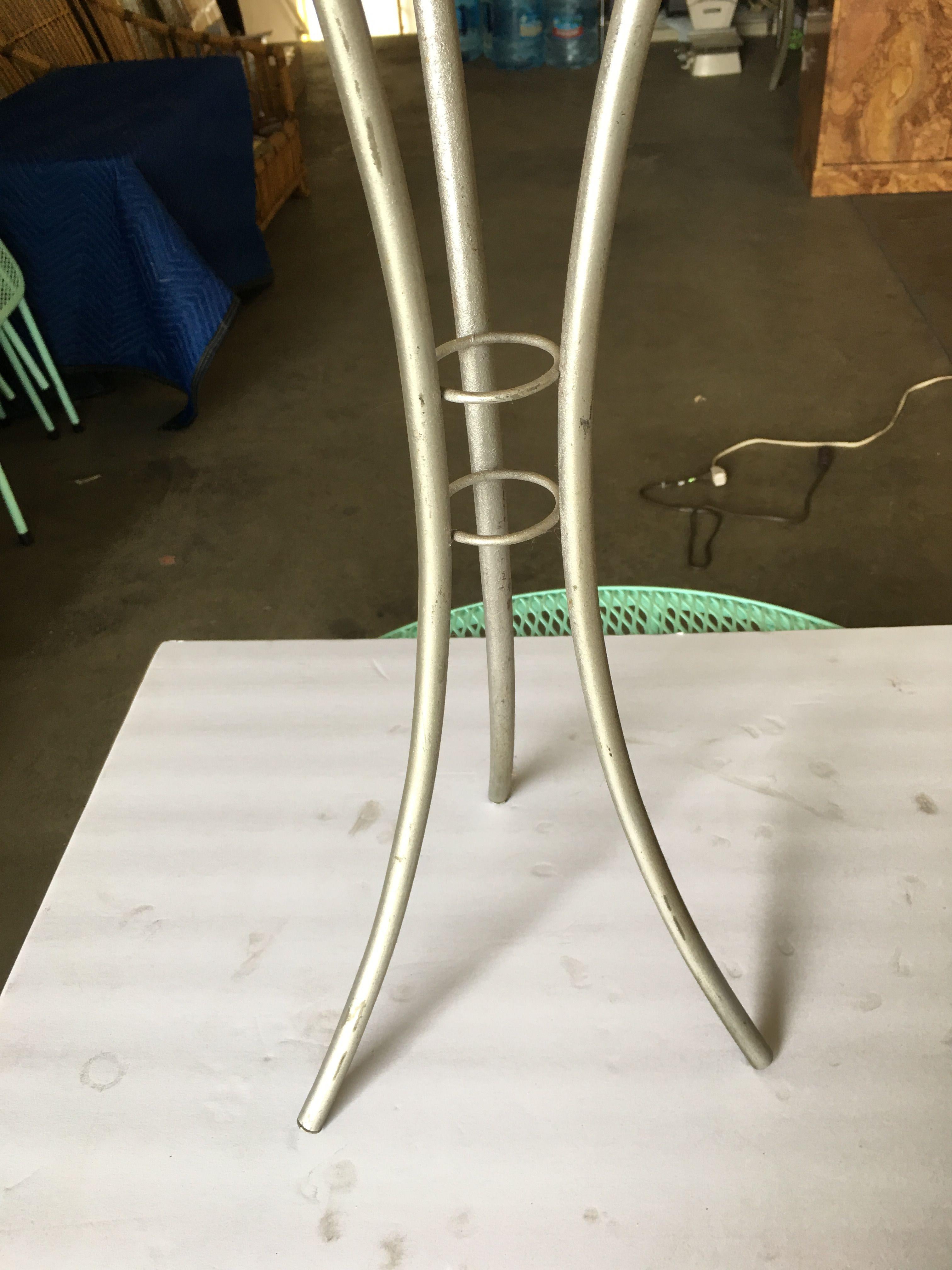Aluminum Grey Spun Fiberglass Planter on Silver-Tone Wrought Iron Wire Tripod Base