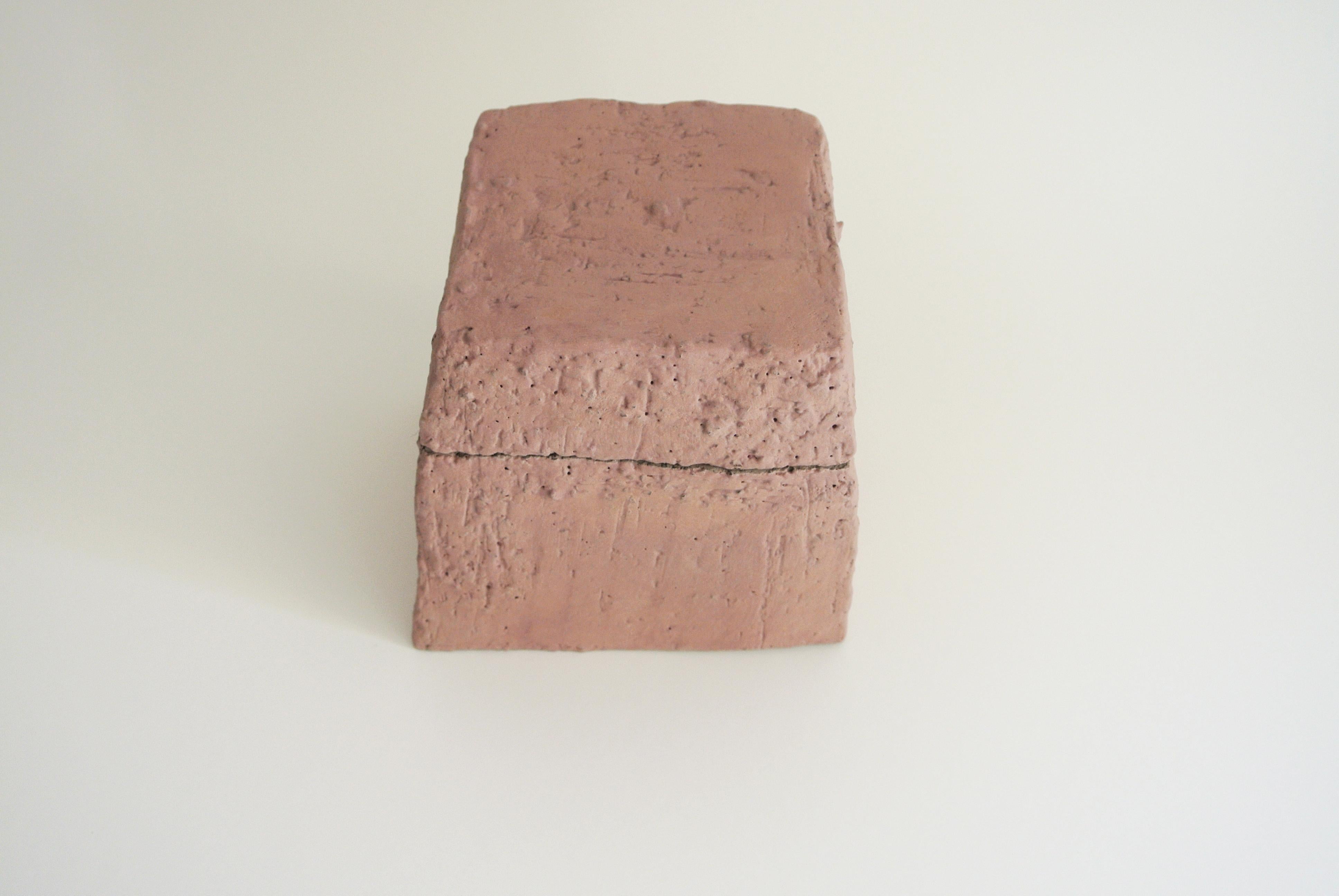 Organic Modern Grey Stoneware Box with Rose Engobe For Sale