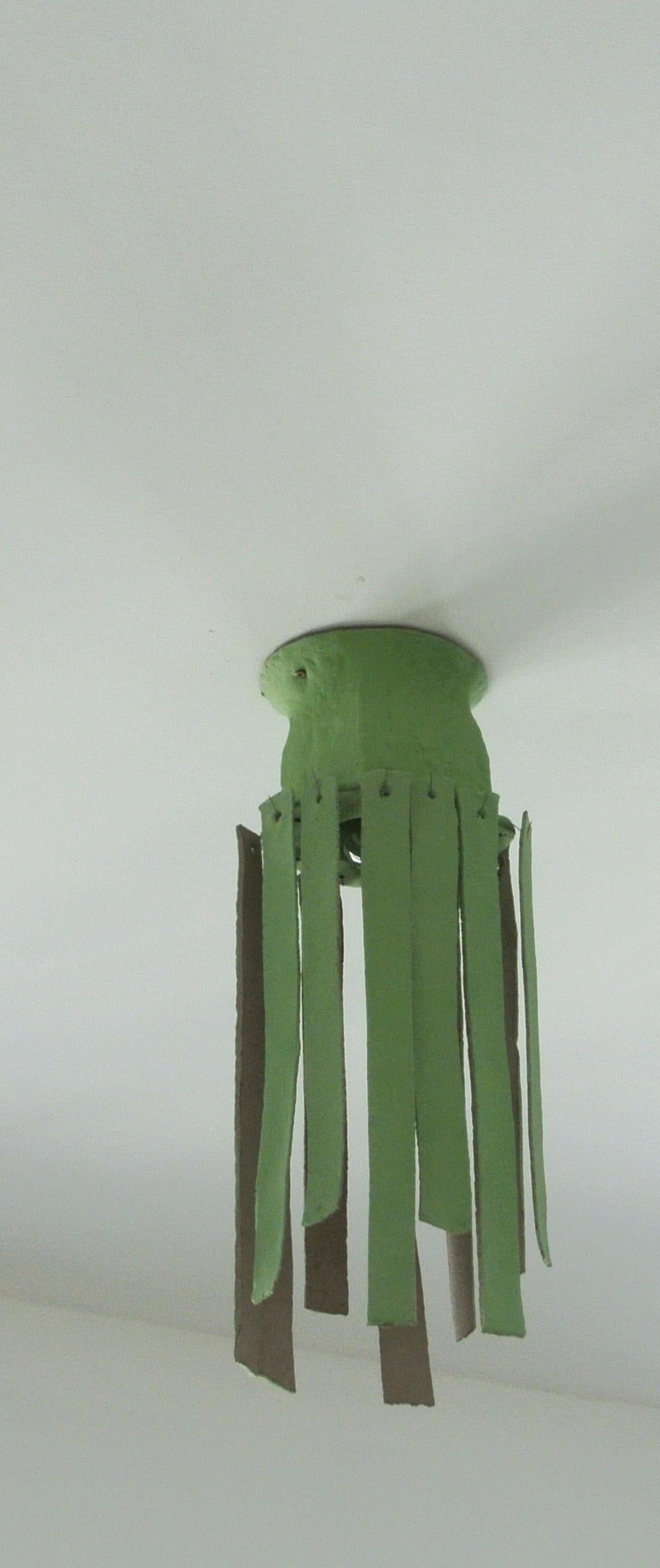 German Grey Stoneware Ceiling Lamp with Lichen Green Englobe For Sale