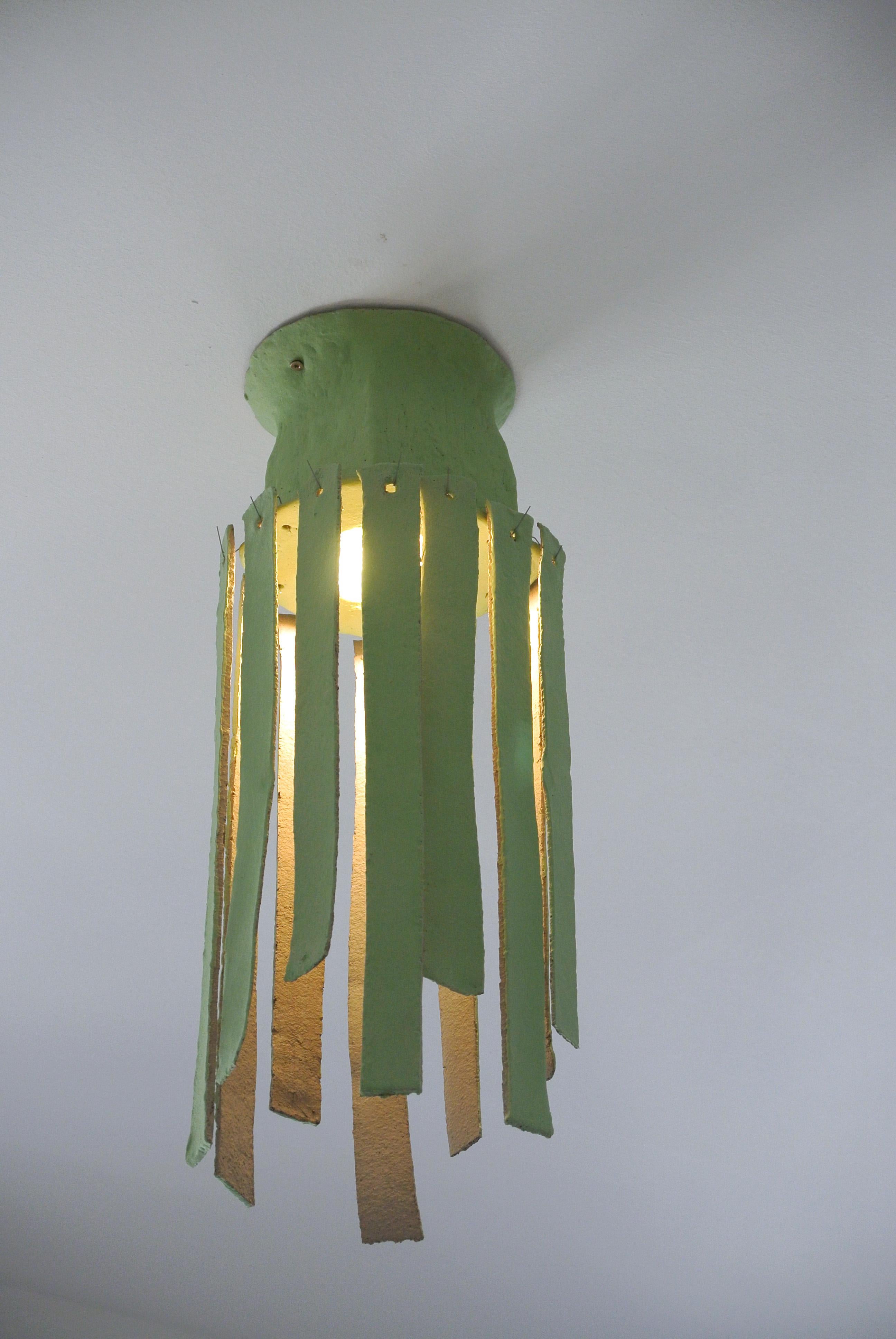 Grey Stoneware Ceiling Lamp with Lichen Green Englobe For Sale 1