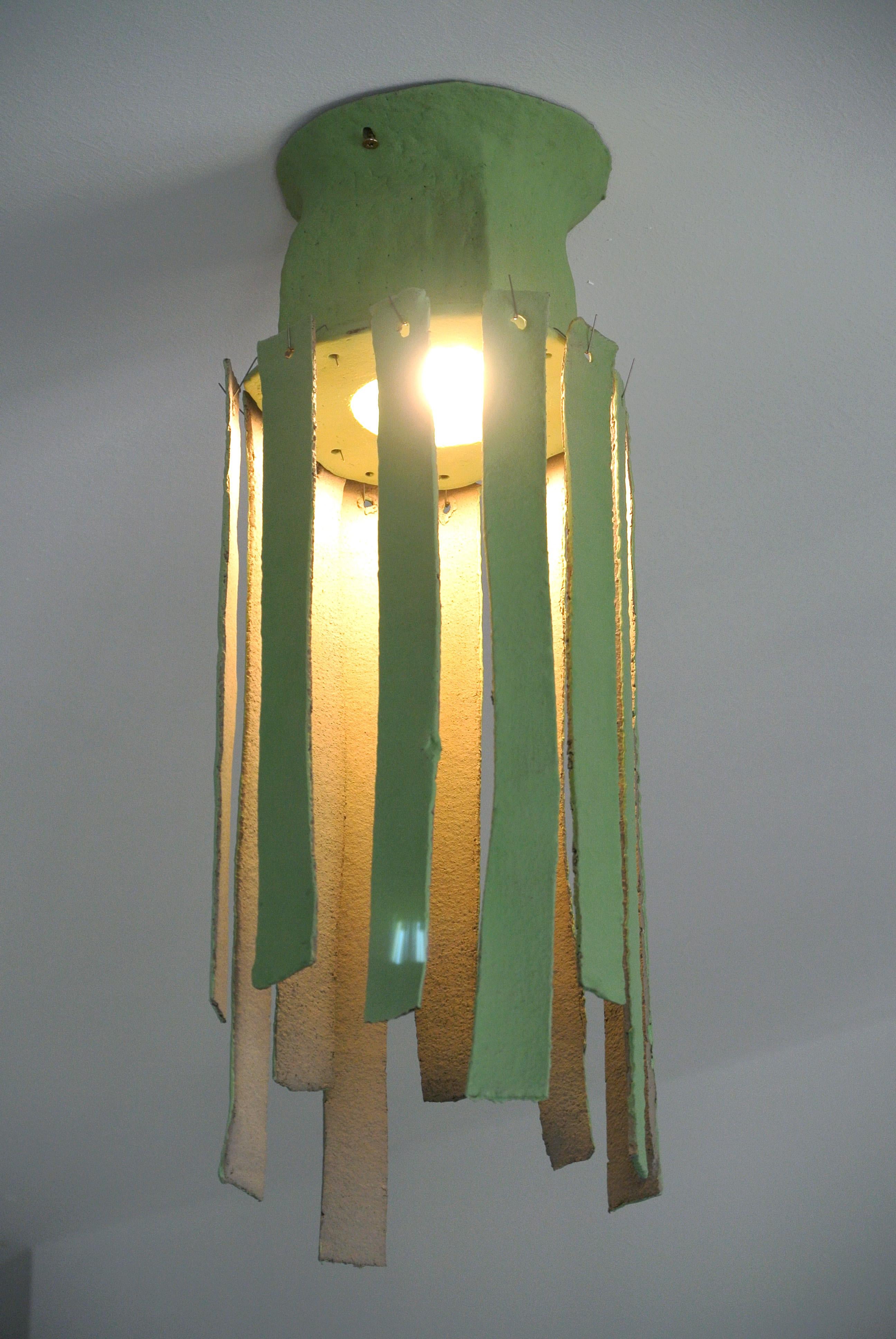 Grey Stoneware Ceiling Lamp with Lichen Green Englobe For Sale 2