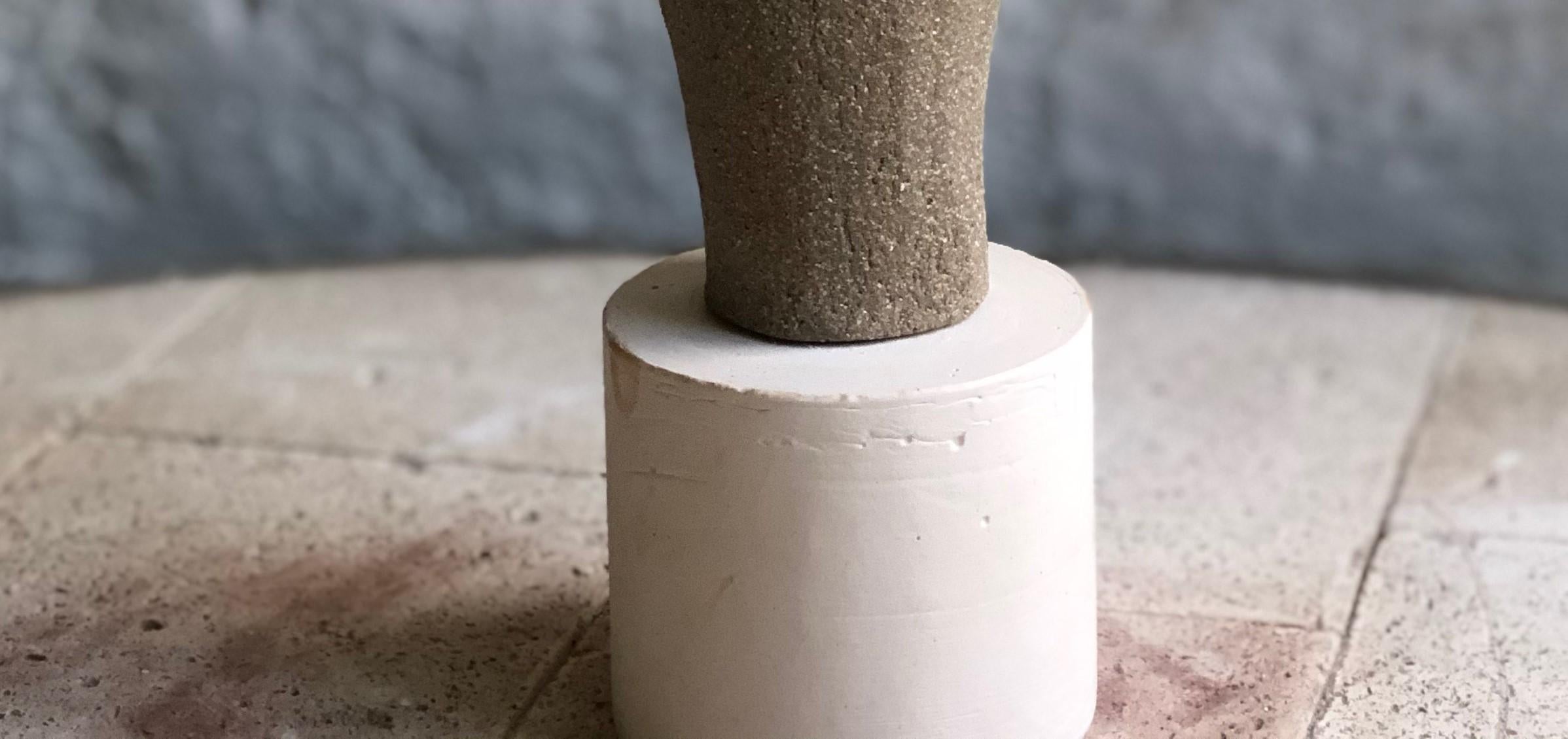 British Grey Stoneware Ceramic Sculpture Handmade by Abid Javed