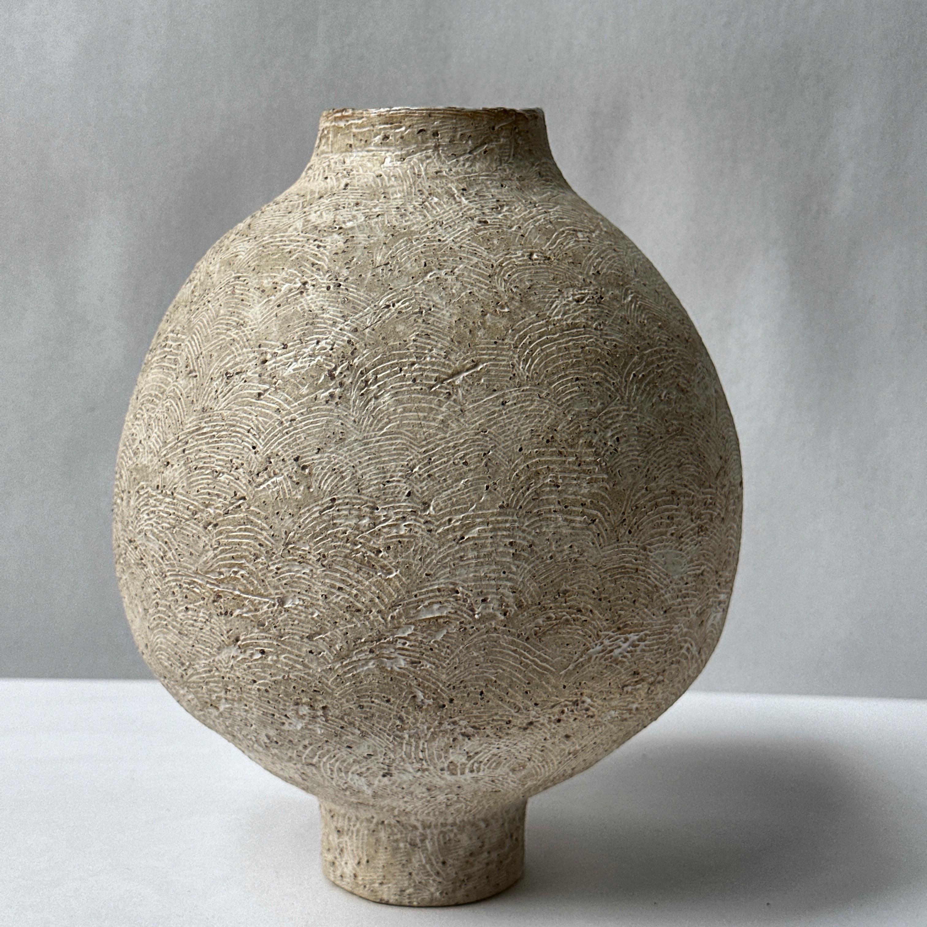 Grey Stoneware Coiled Moon Jar by Elena Vasilantonaki For Sale 2