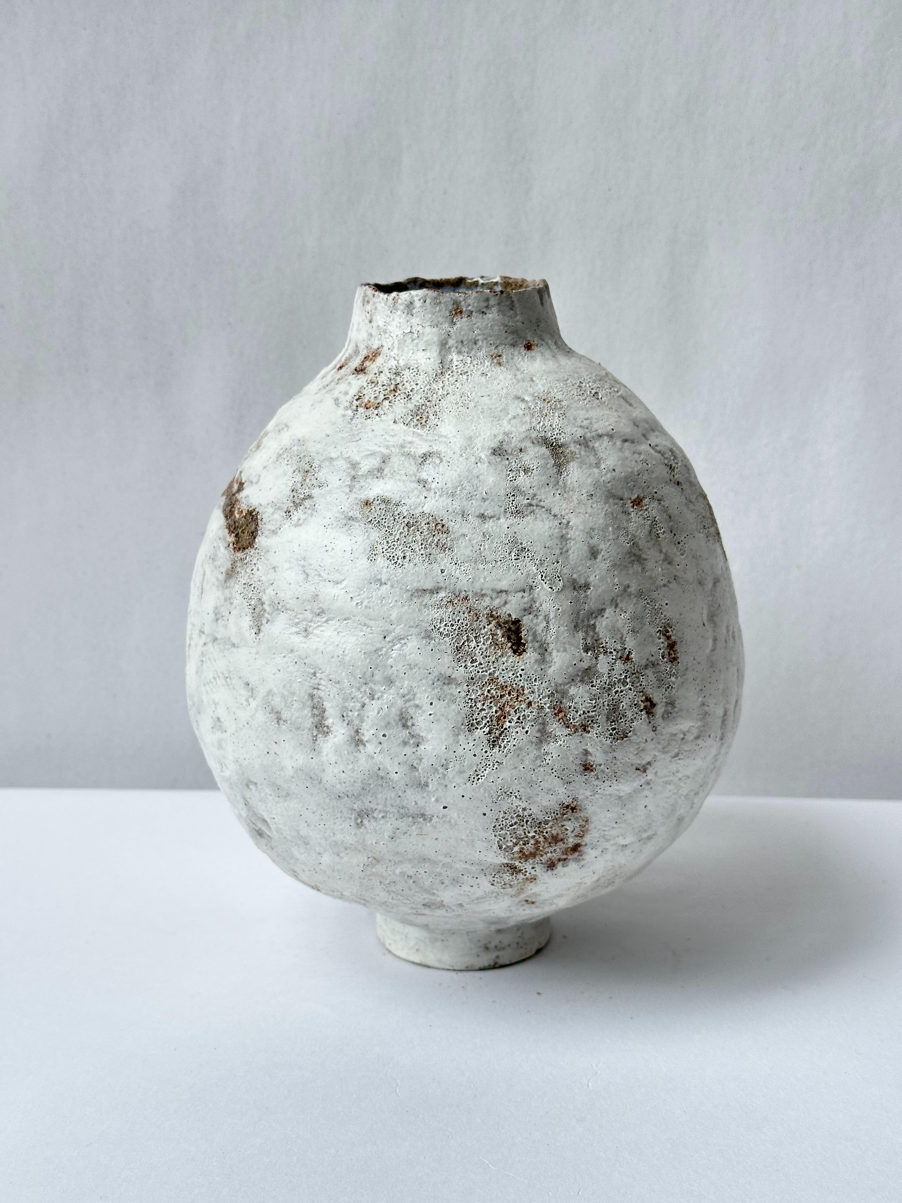Post-Modern Grey Stoneware Coiled Moon Jar by Elena Vasilantonaki For Sale