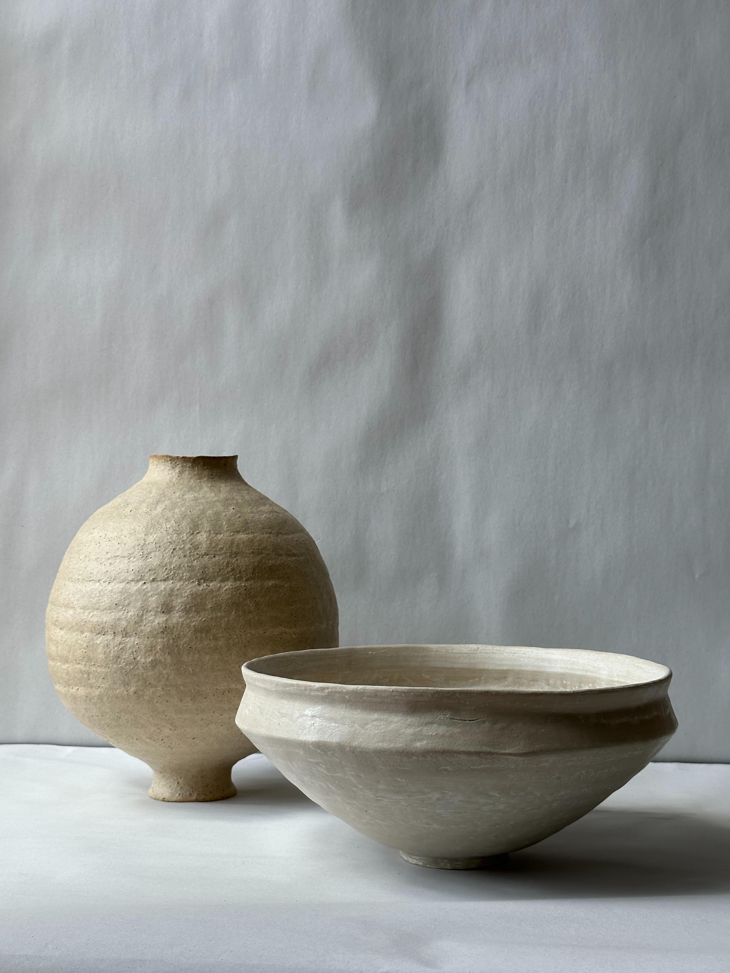 Grey Stoneware Coiled Moon Jar by Elena Vasilantonaki For Sale 1