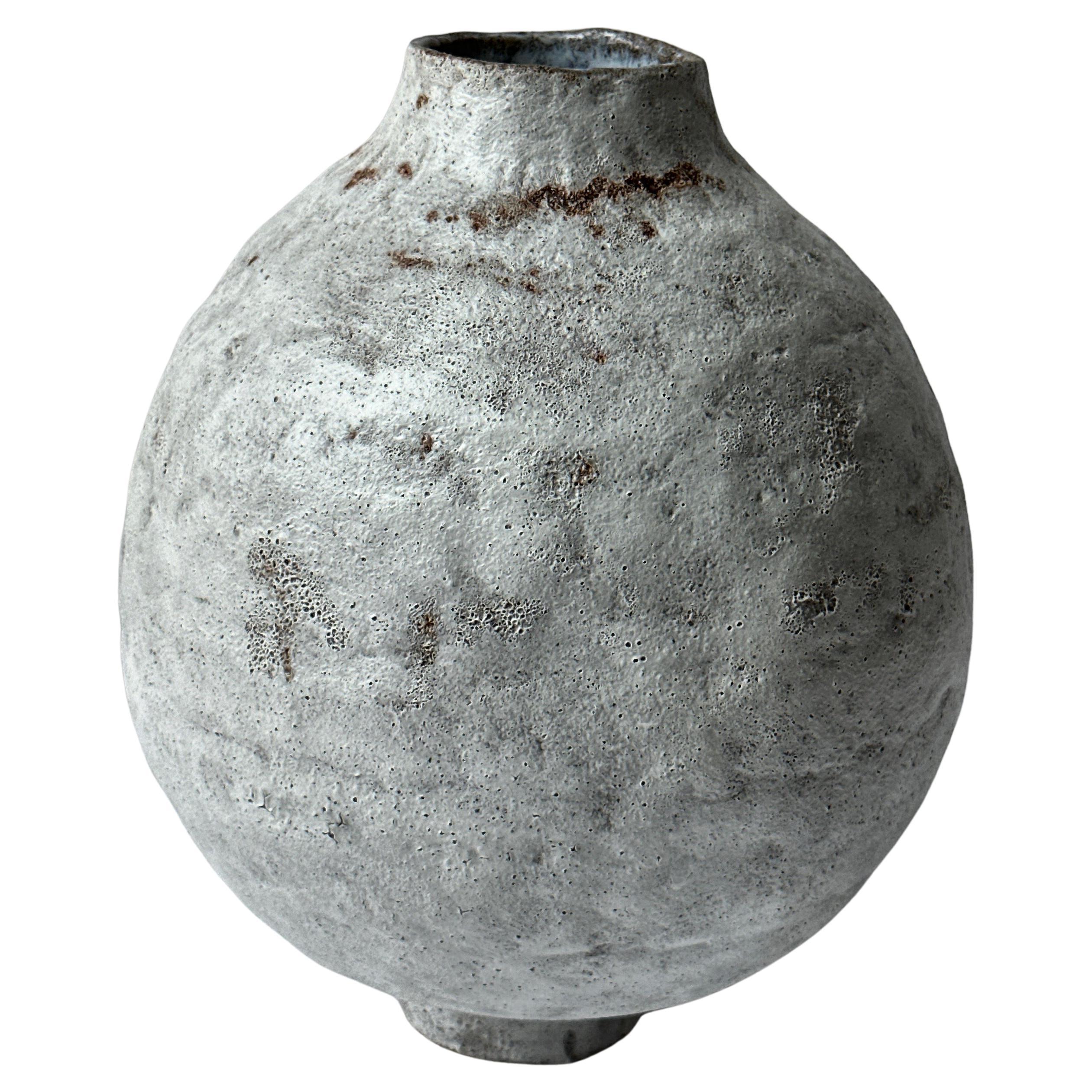 Grey Stoneware Coiled Moon Jar by Elena Vasilantonaki For Sale