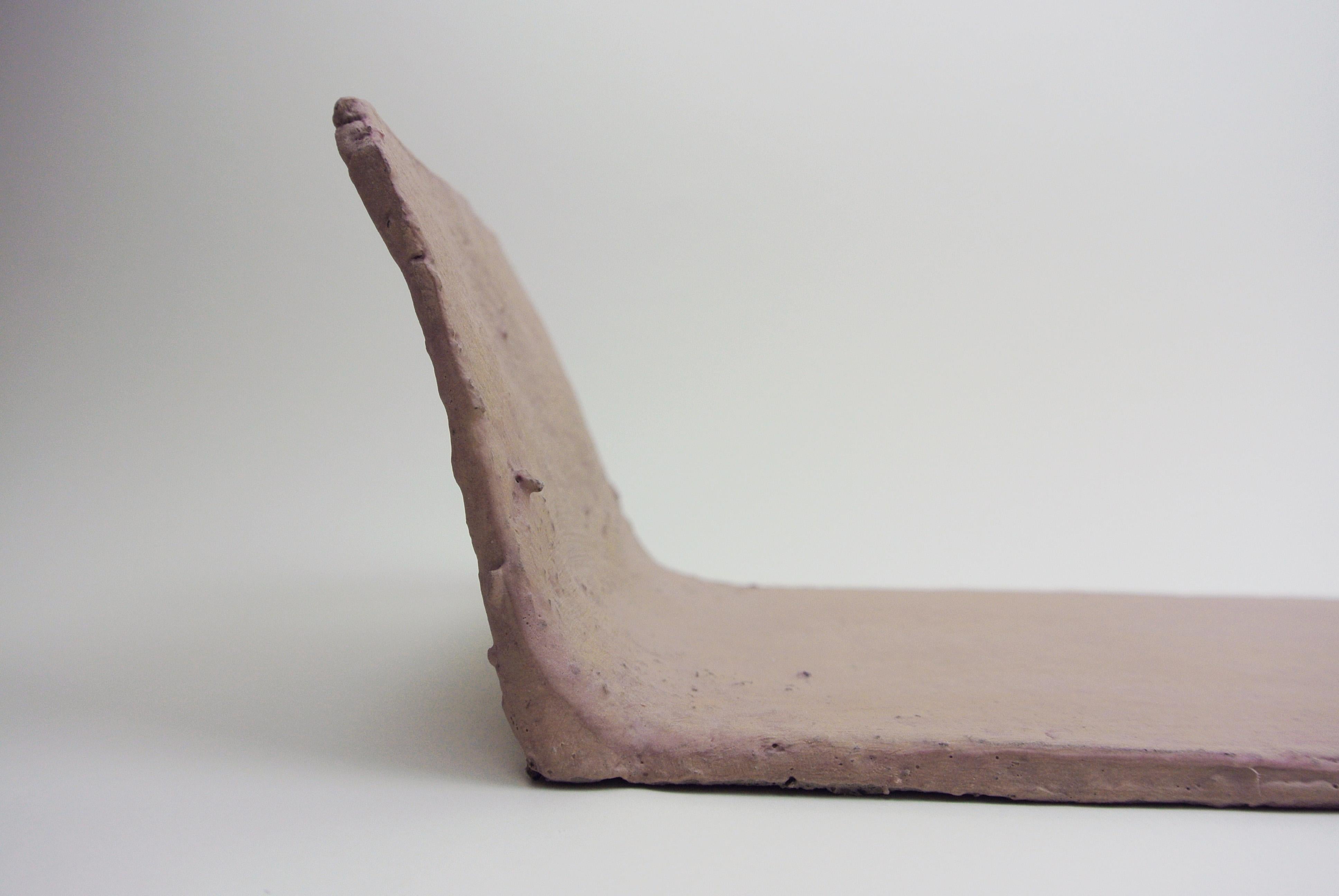 Organic Modern Grey Stoneware Tray with Pale Pink Engobe For Sale