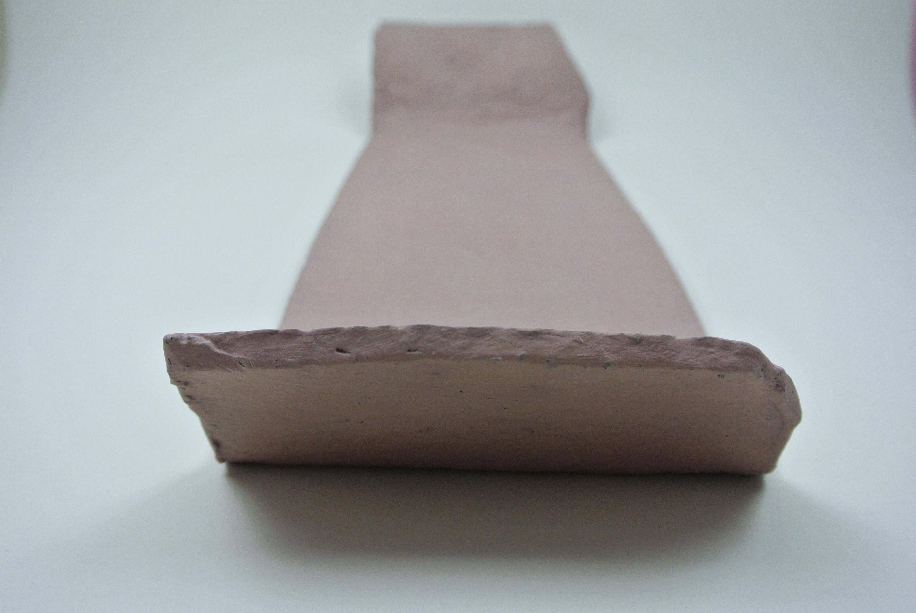 German Grey Stoneware Tray with Pale Pink Engobe For Sale