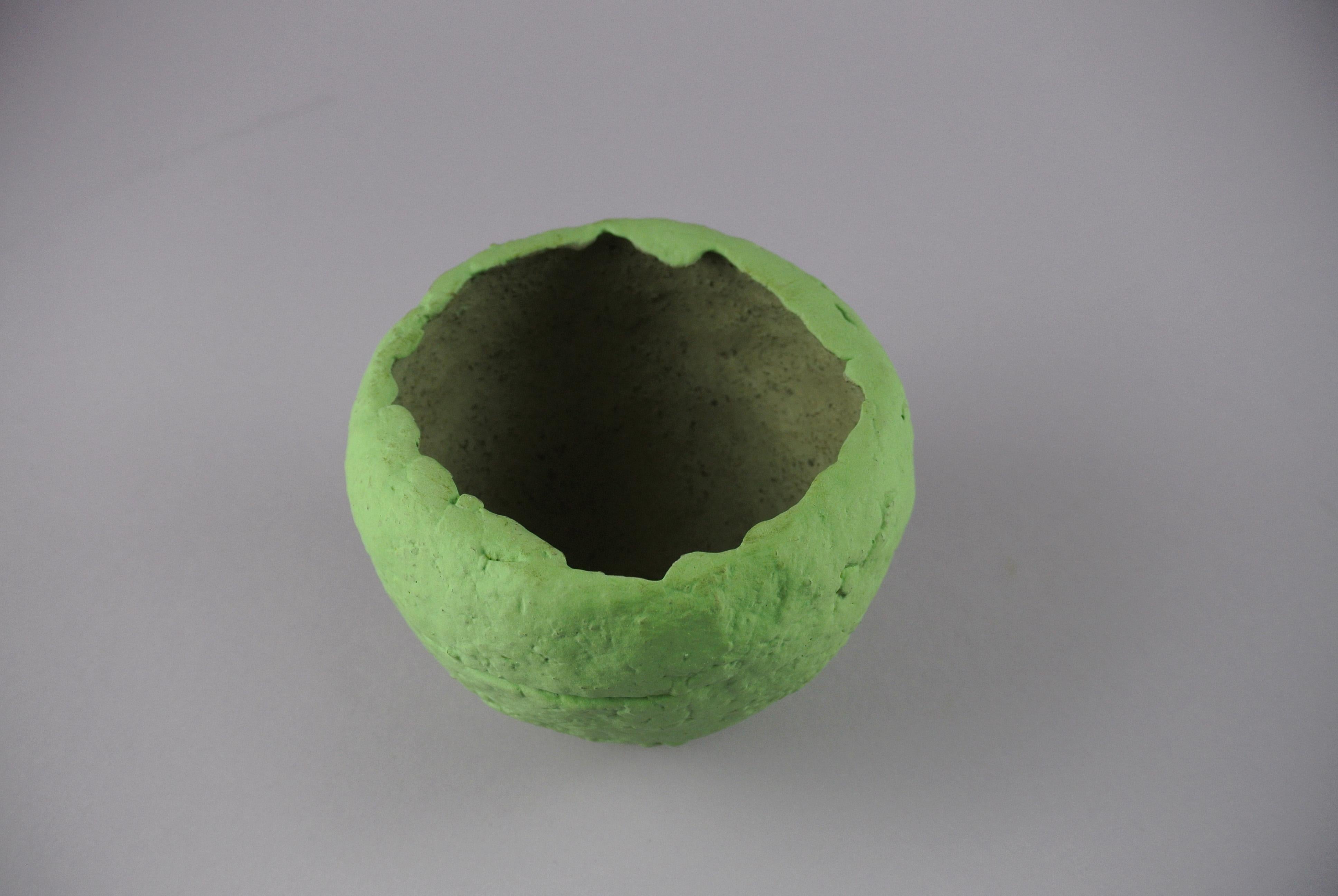 Organic Modern Grey Stoneware Vessel with Lichen Green Engobe