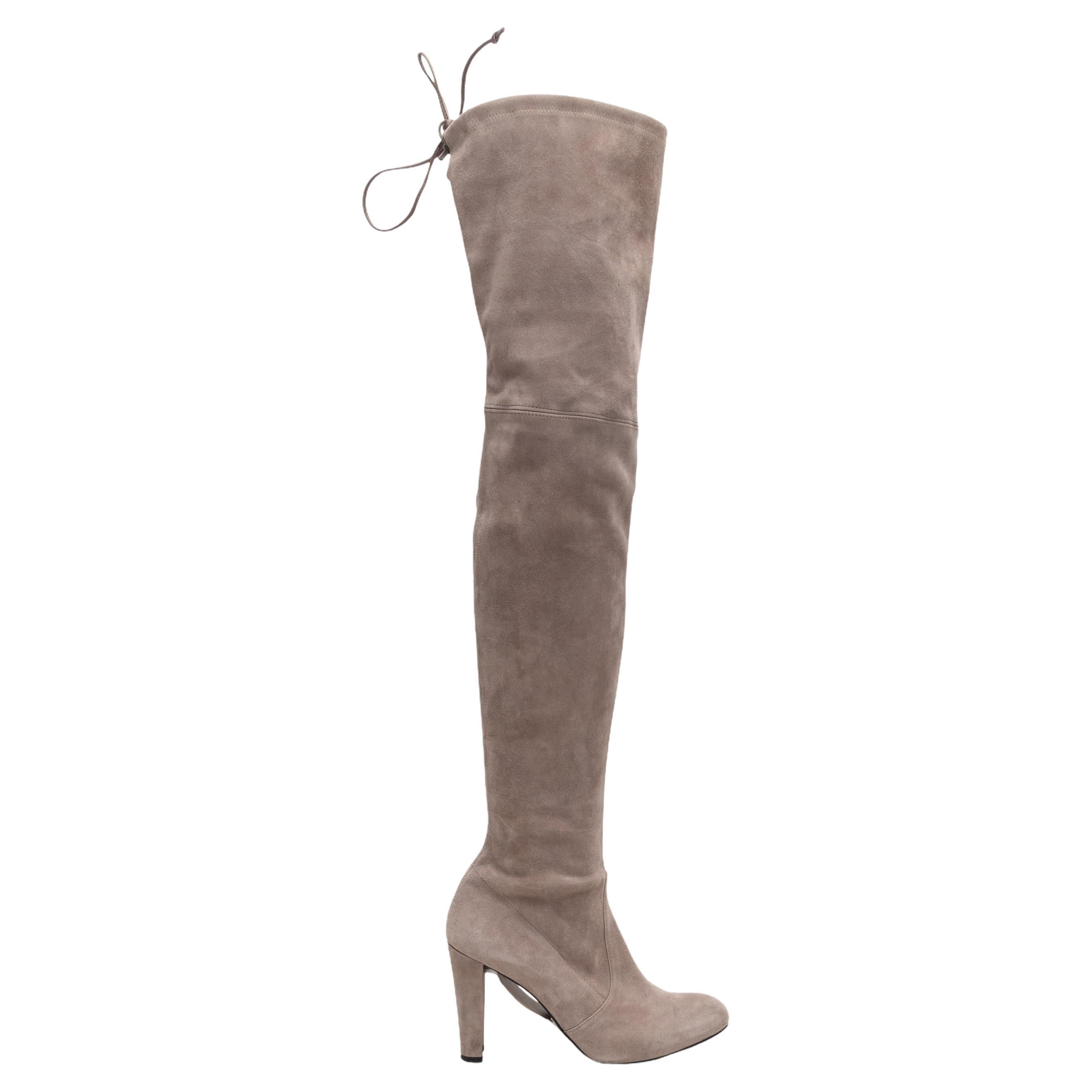 Grey Stuart Weitzman Suede Over-The-Knee Heeled Boots Size 8.5