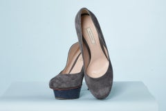 Grey sued stiletto with blue leather ( lezard pattern) platform Nina Ricci