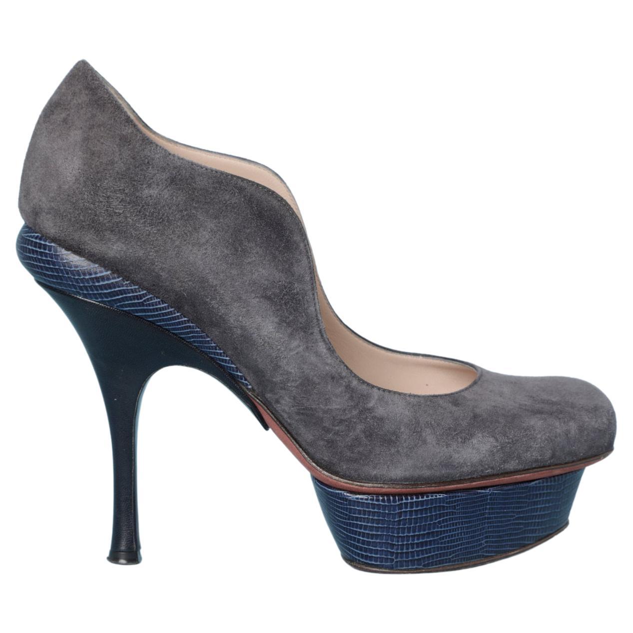 Grey sued stiletto with blue lezard platform Nina Ricci  For Sale