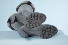 Grey suede boots with furs edge on the top Dior NEW