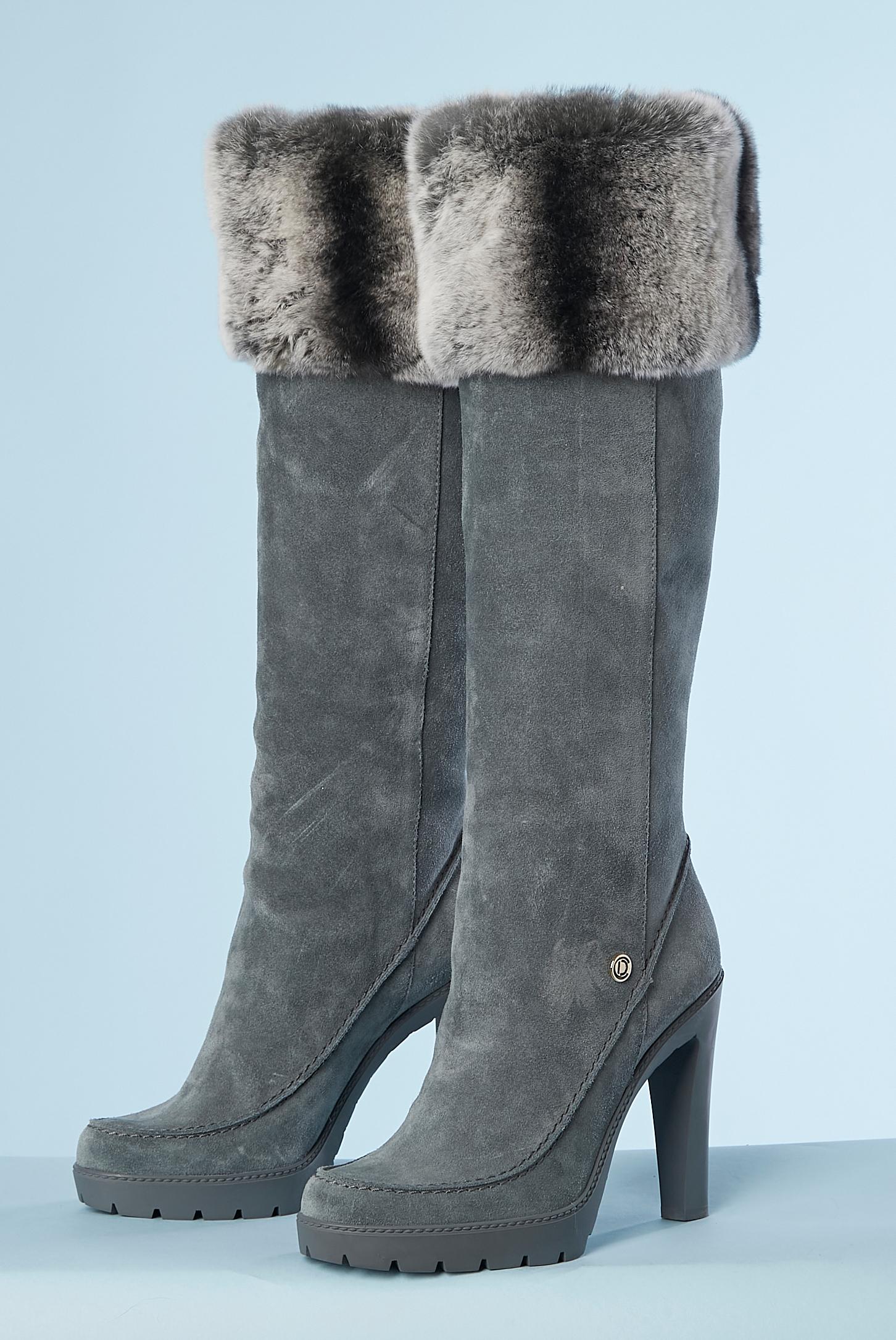 Grey suede boots with furs edge on the top Dior NEW  For Sale 1