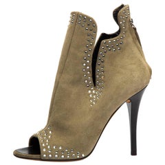 Grey Suede Crystal Ankle Booties Size IT 37.5