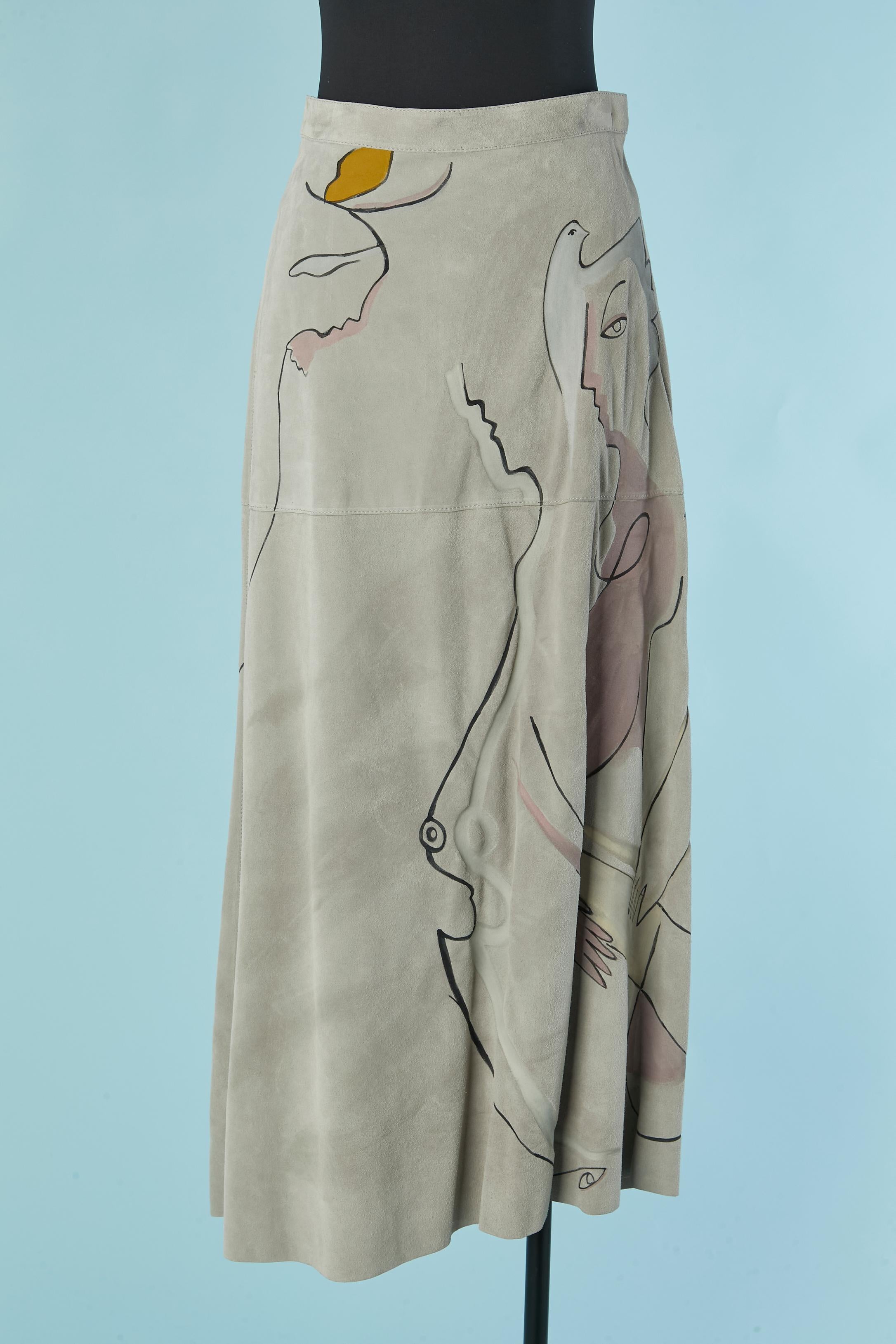 Ensemble en daim gris avec dessin peint à la main CHRISTIAN DIOR en vente 5