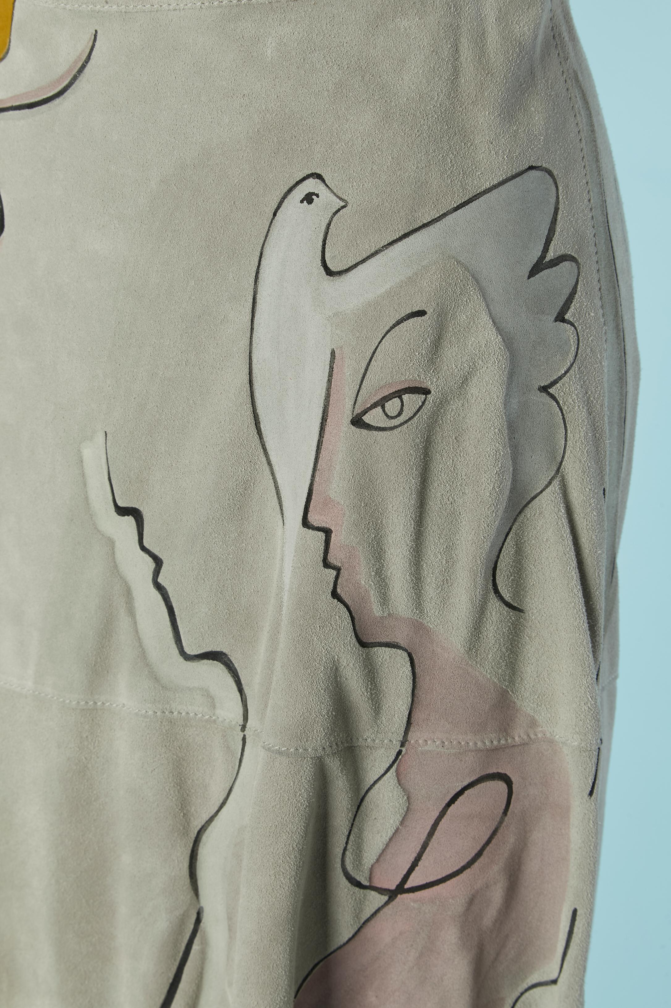 Ensemble en daim gris avec dessin peint à la main CHRISTIAN DIOR en vente 7
