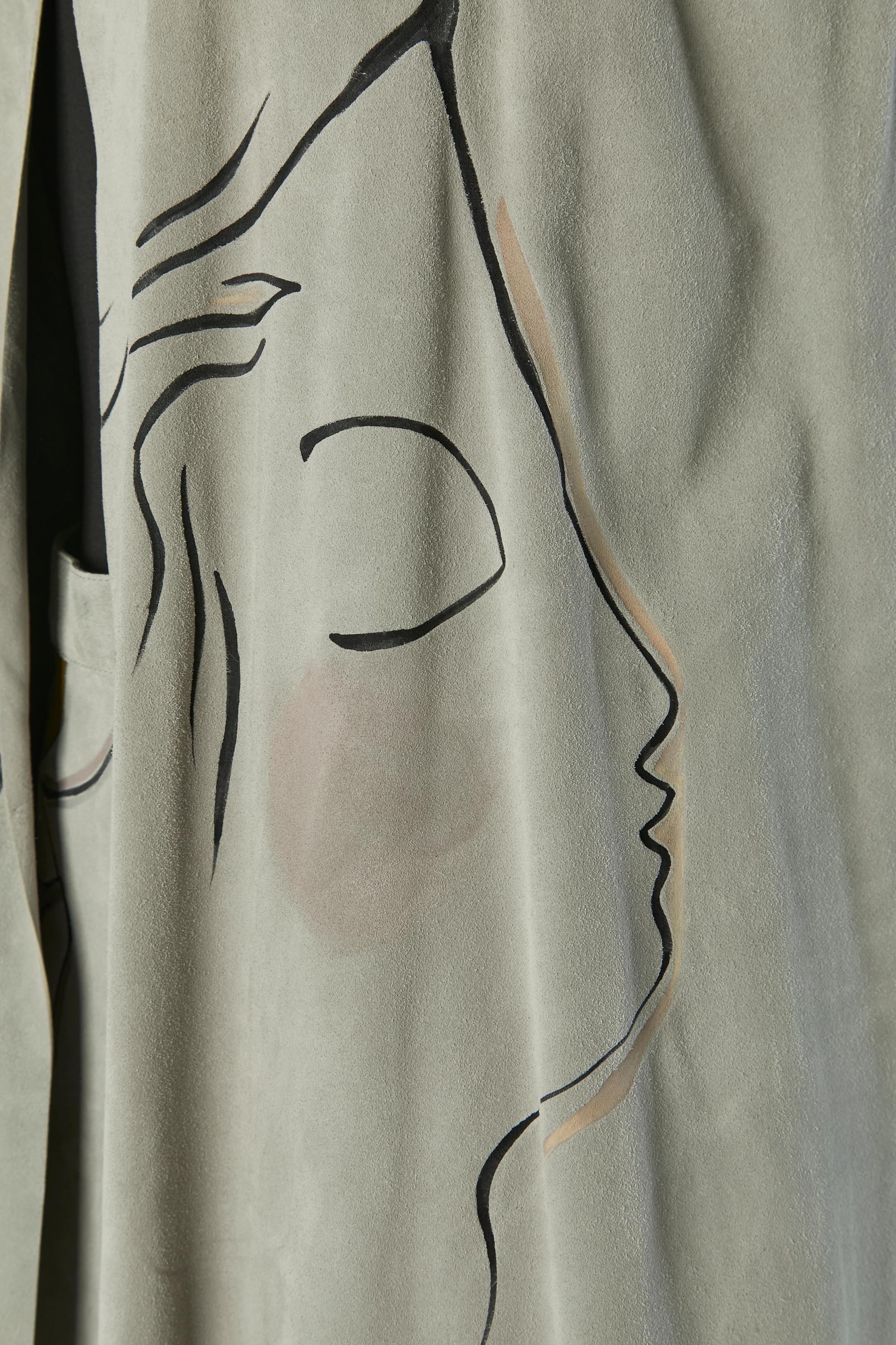 Ensemble en daim gris avec dessin peint à la main CHRISTIAN DIOR Neuf - En vente à Saint-Ouen-Sur-Seine, FR