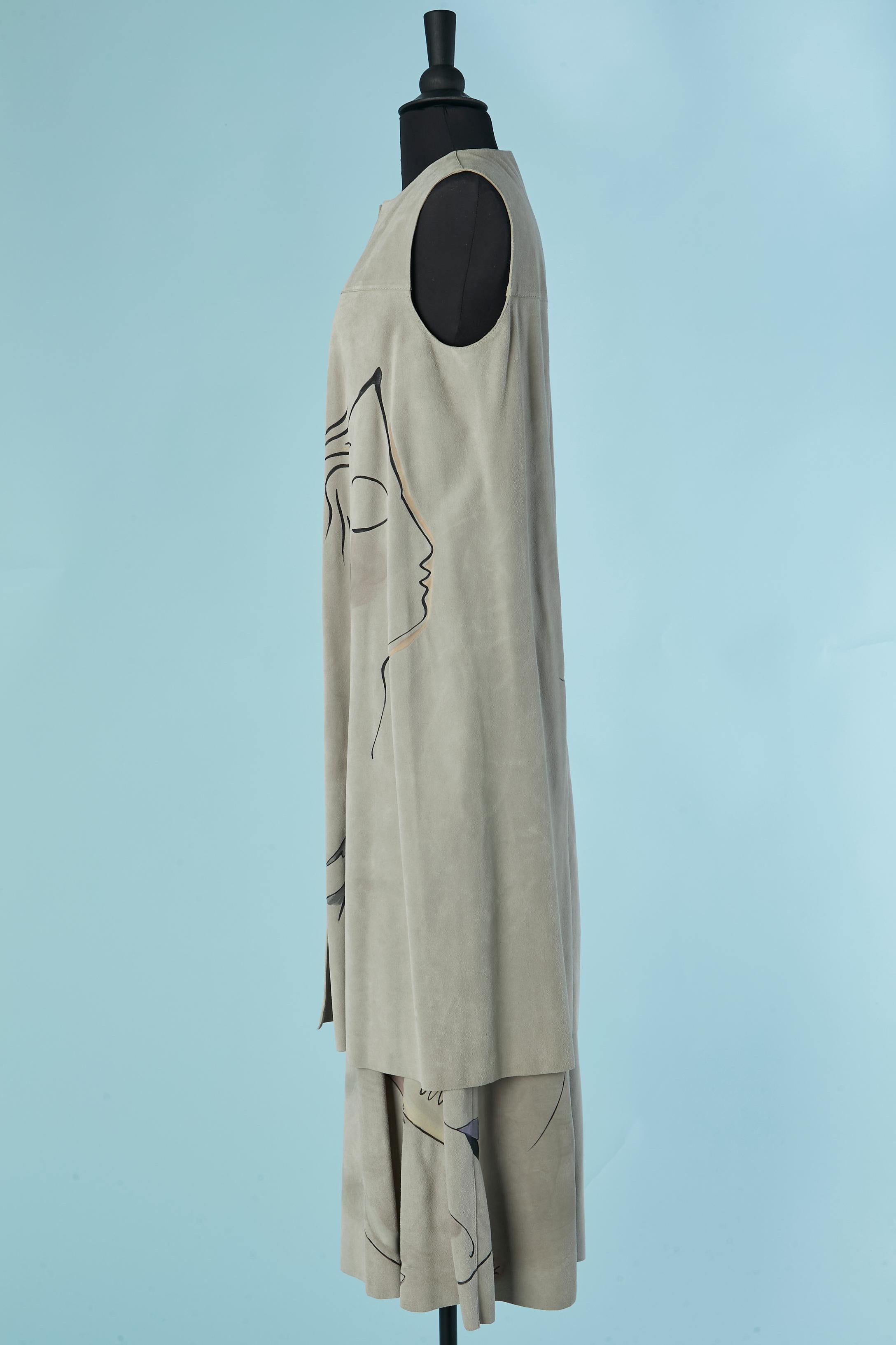 Ensemble en daim gris avec dessin peint à la main CHRISTIAN DIOR Pour femmes en vente
